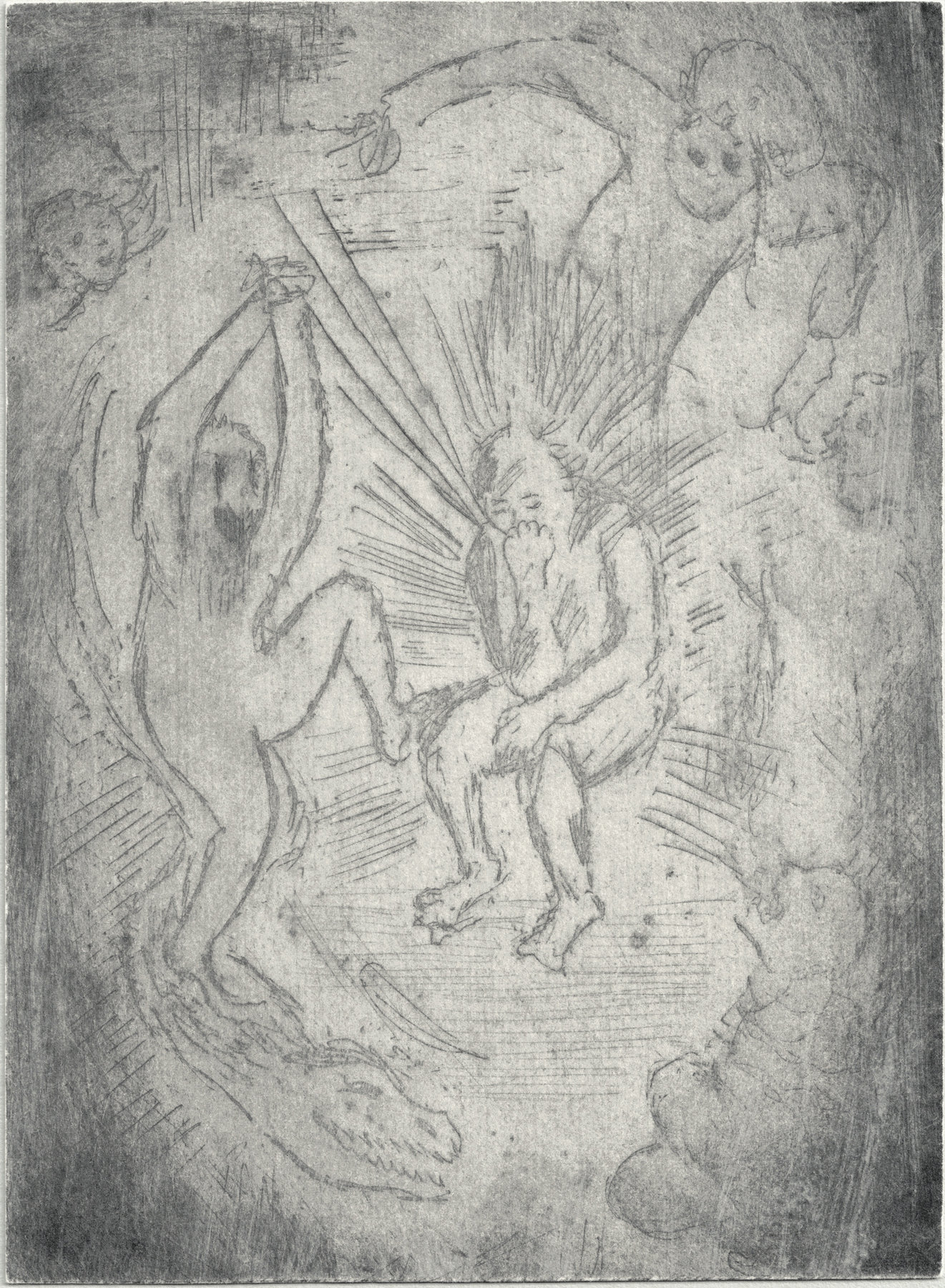 Oliver McConnie, Man of Sorrow, etching, 16 x 12cm, 2016. Plate mark crop.
