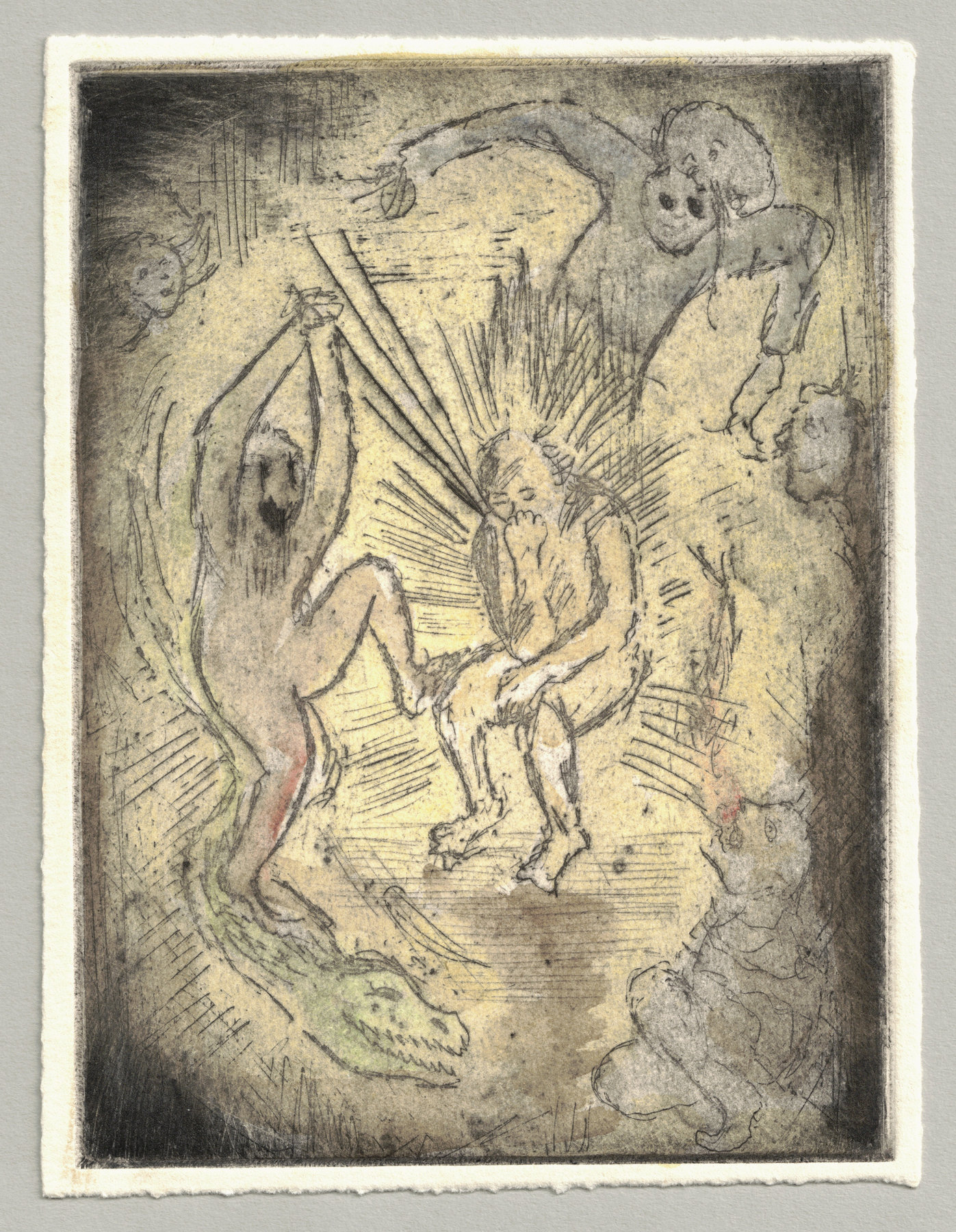 Oliver McConnie, Man of Sorrow, etching, 16 x 12cm, 2016. Full sheet.