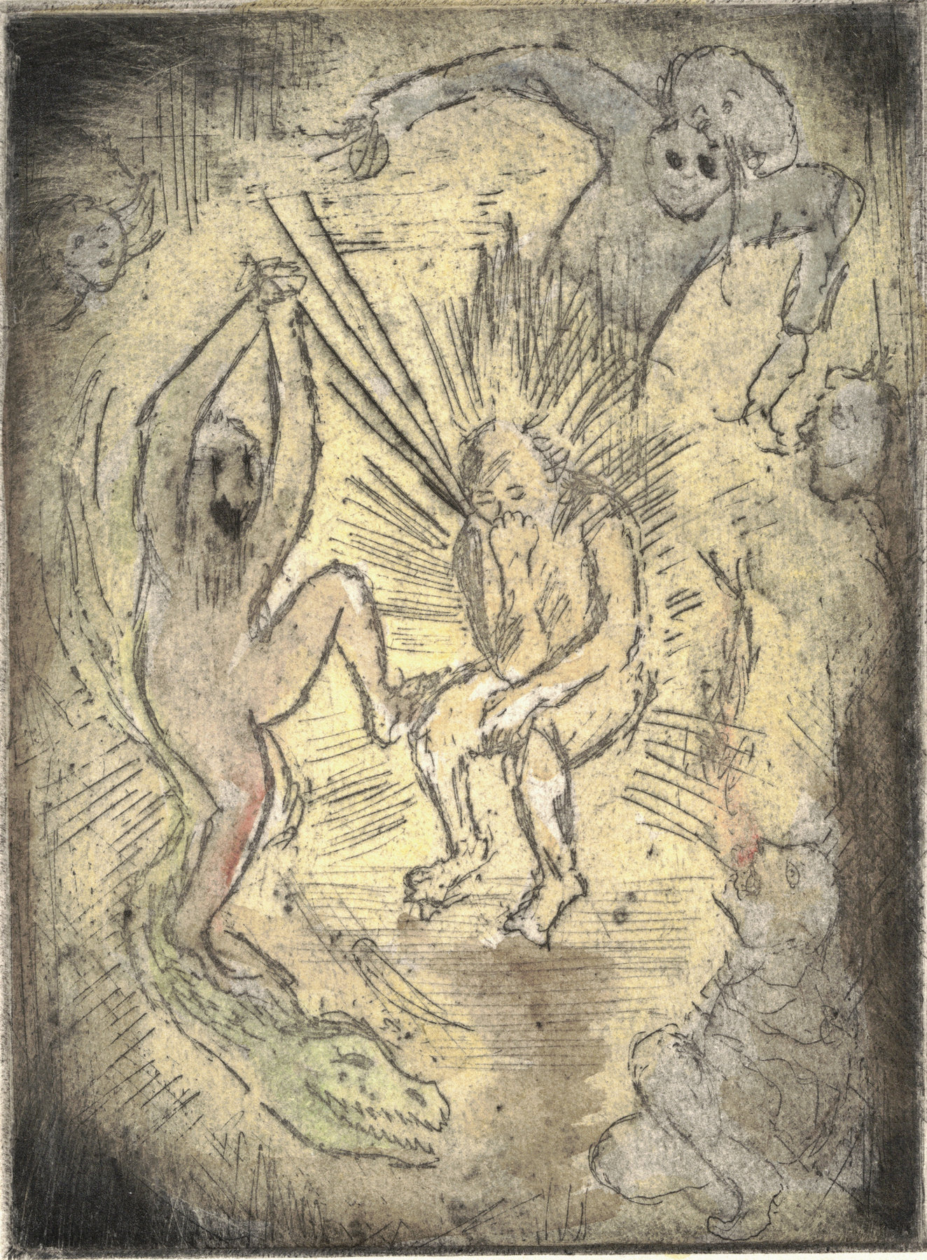 Oliver McConnie, Man of Sorrow, etching, 16 x 12cm, 2016. Plate mark crop.
