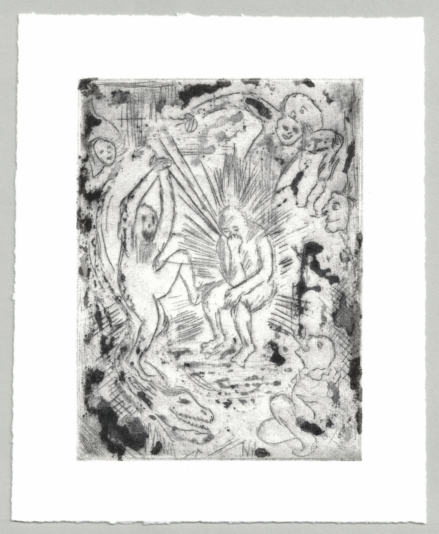 Oliver McConnie, Man of Sorrow, etching, 16 x 12cm, 2016. Full sheet.