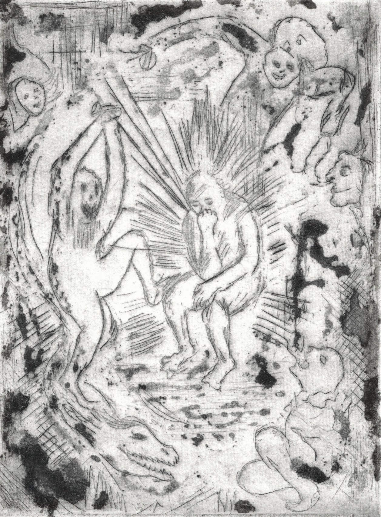 Oliver McConnie, Man of Sorrow, etching, 16 x 12cm, 2016. Plate mark crop.