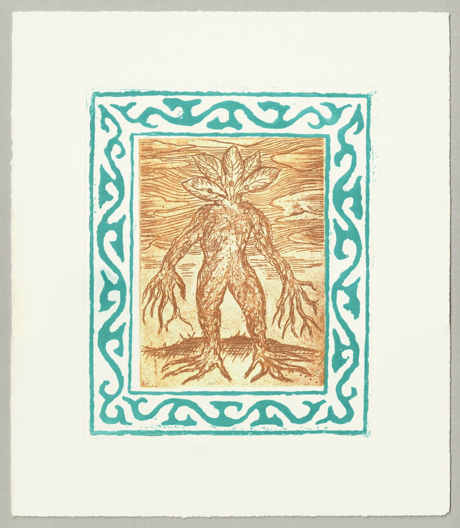 Oliver McConnie, Mandrake, etching, 17 x 14cm, 2020. Full sheet.