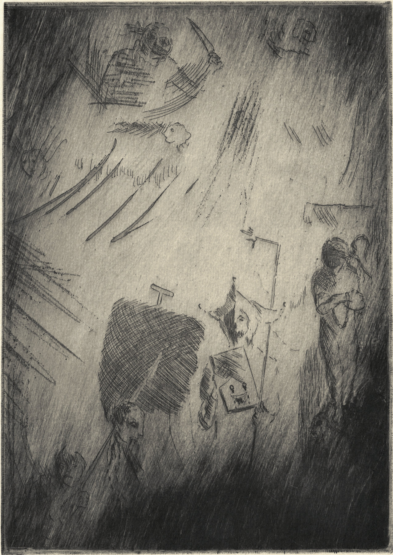 Oliver McConnie, Portent, etching, 20 x 15cm, 2013. Plate mark crop.