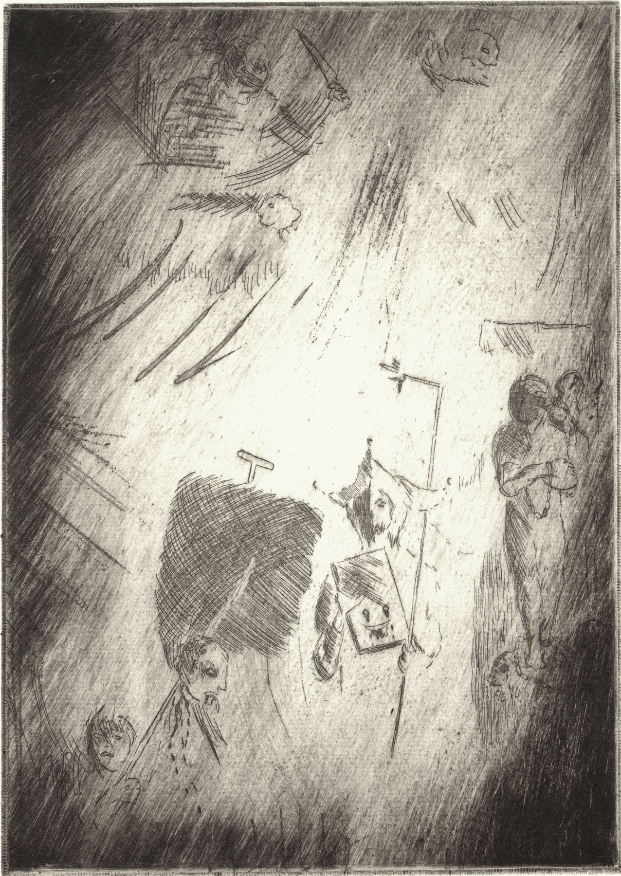 Oliver McConnie, Portent, etching, 20 x 15cm, 2013. Plate mark crop.