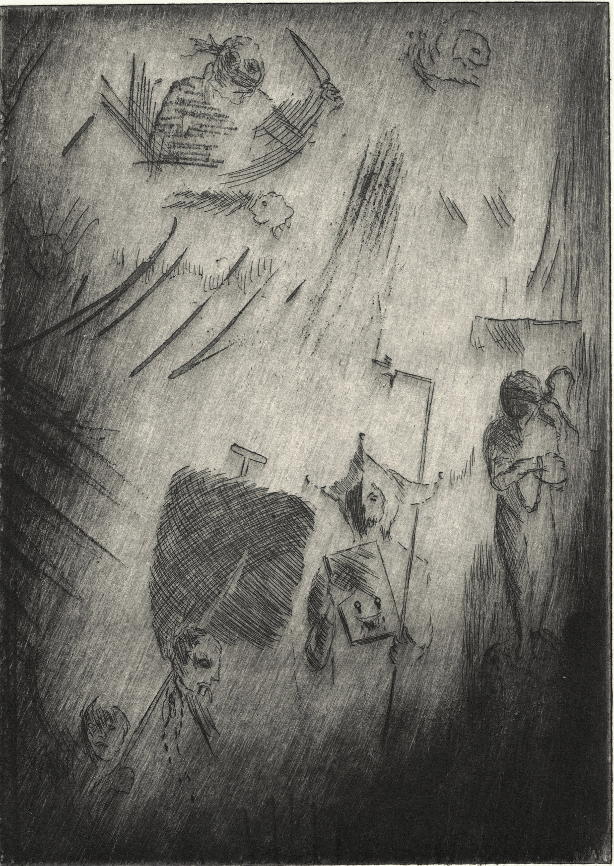 Oliver McConnie, Portent, etching, 20 x 15cm, 2013. Plate mark crop.