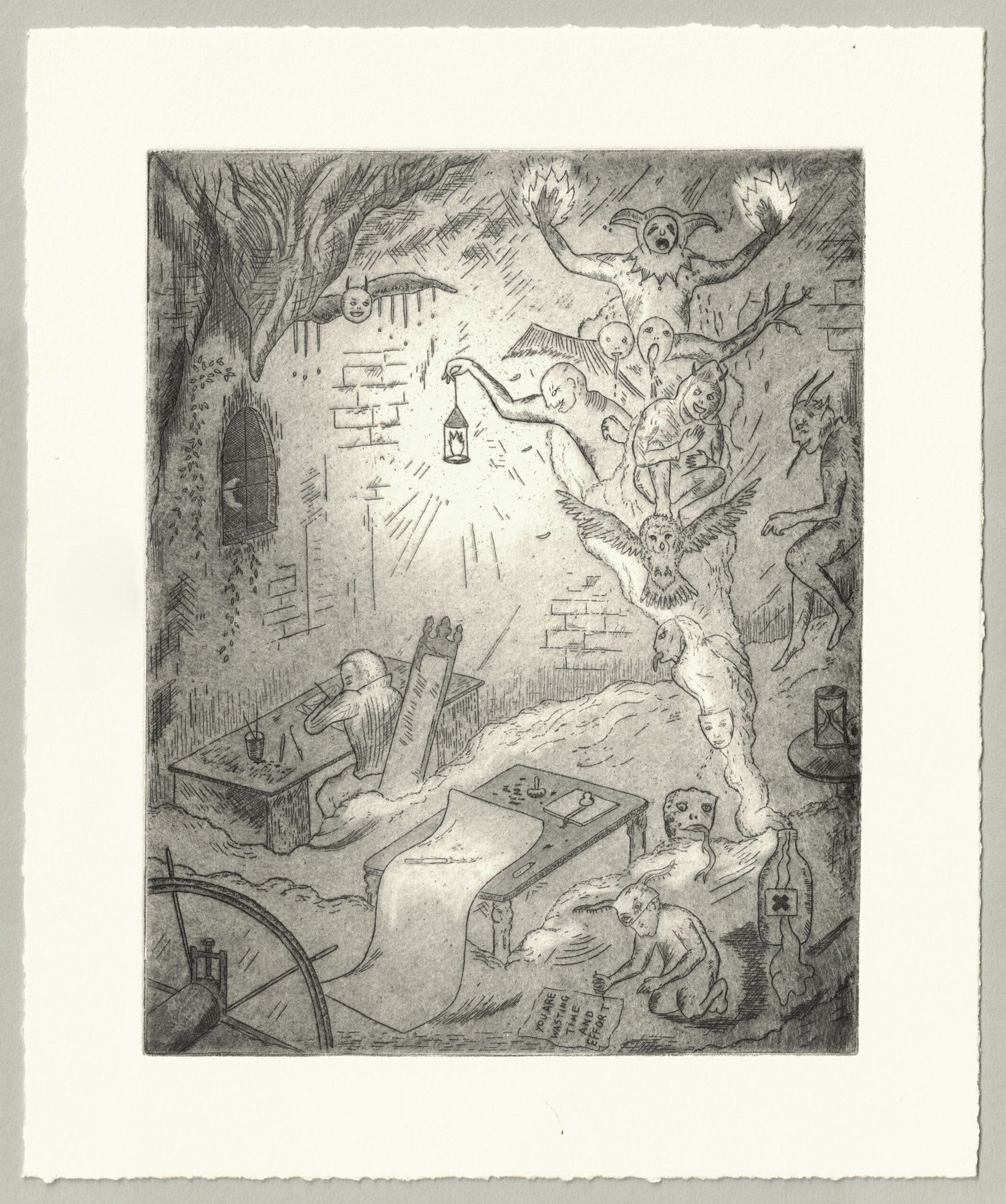 Oliver McConnie, Printhouse in Hell, etching, 20 x 16cm, 2013. Full sheet.