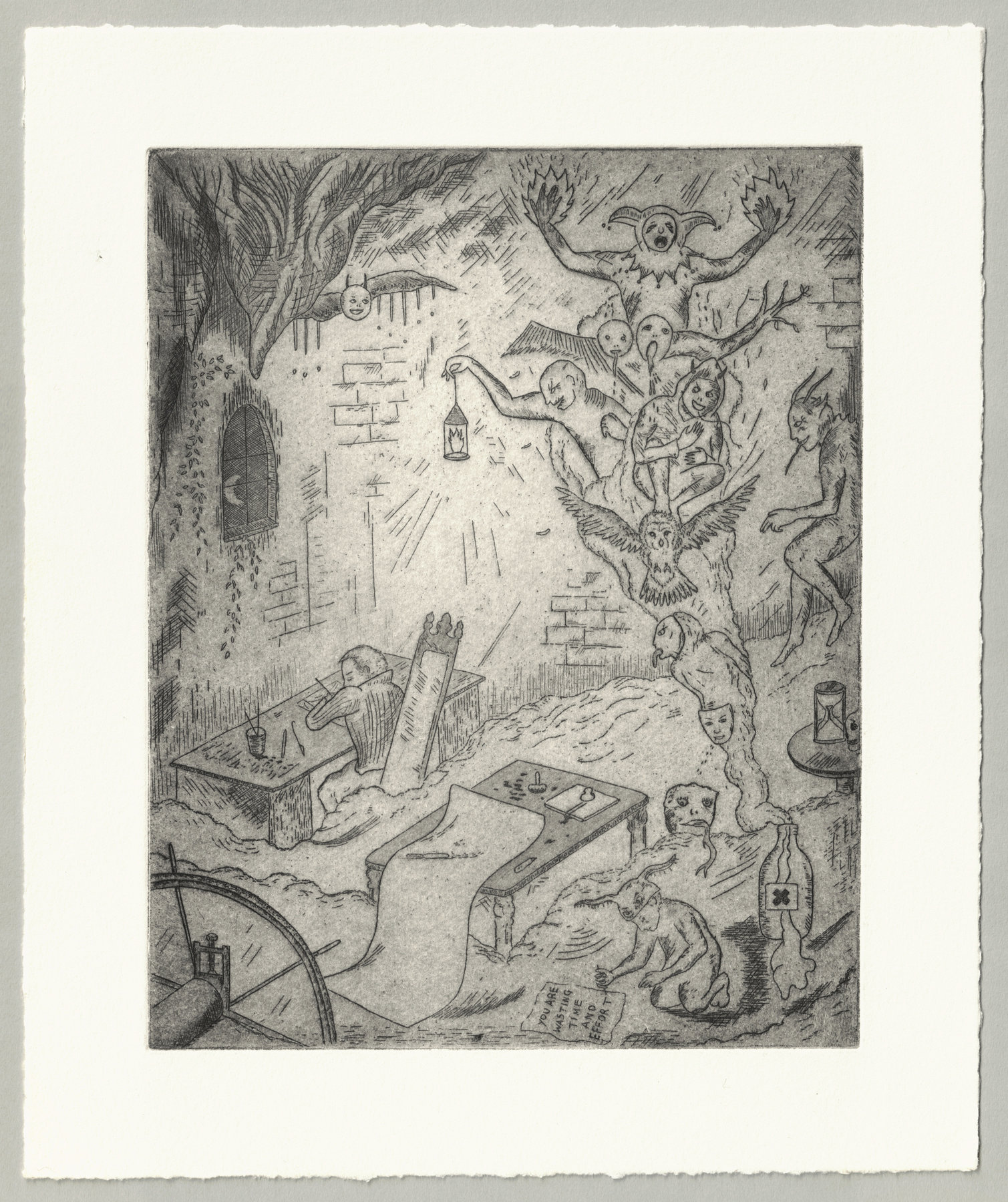 Oliver McConnie, Printhouse in Hell, etching, 20 x 16cm, 2013. Full sheet.