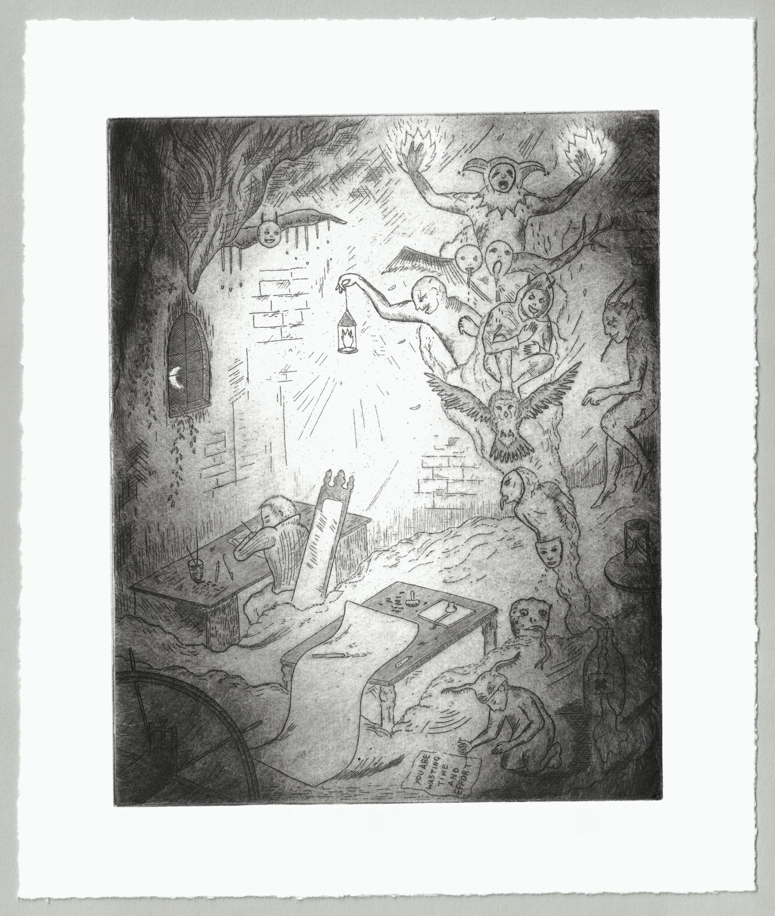 Oliver McConnie, Printhouse in Hell, etching, 20 x 16cm, 2013. Full sheet.