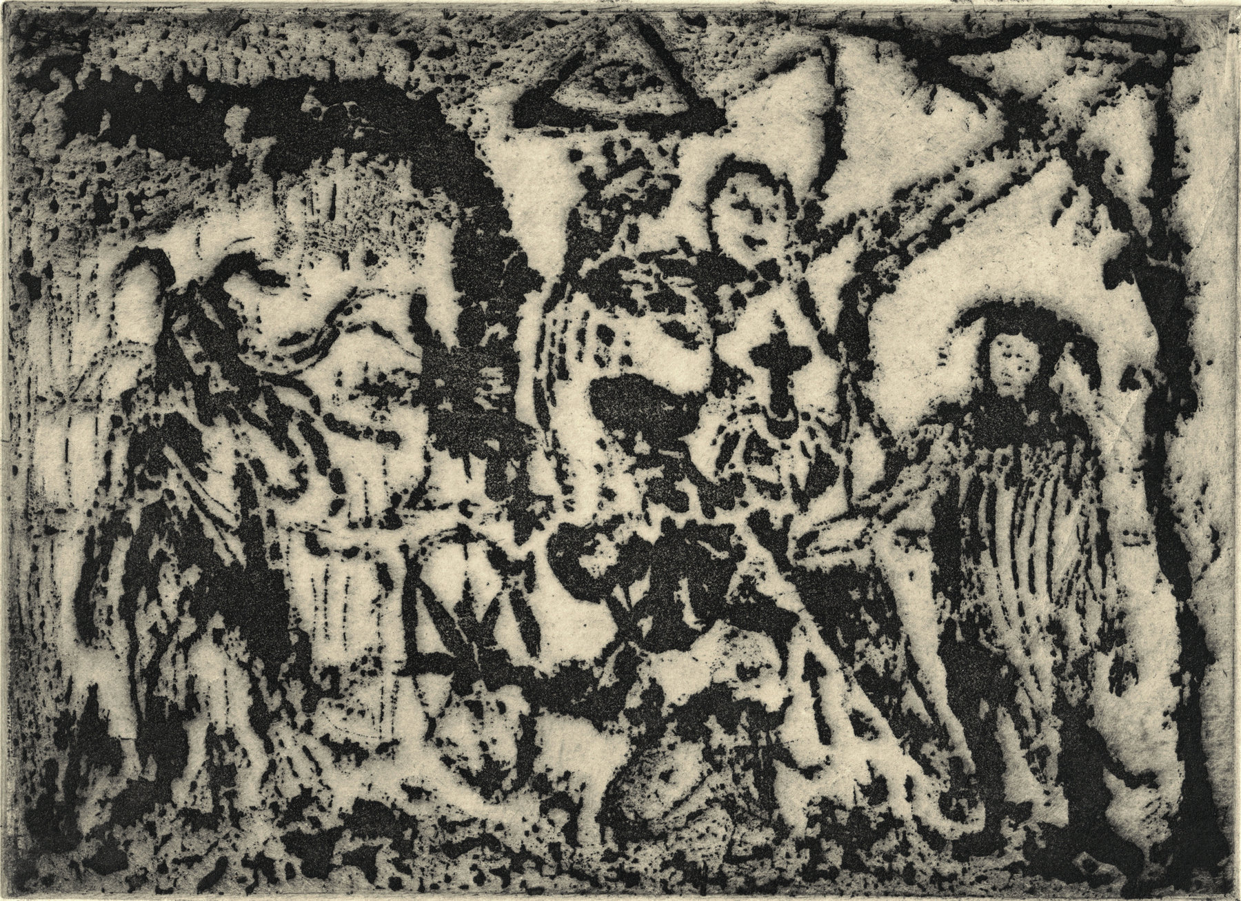 Oliver McConnie, Requiescat in Pace Green and Pleasant Land, sugar lift, 15 x 20cm, 2014. Plate mark crop.