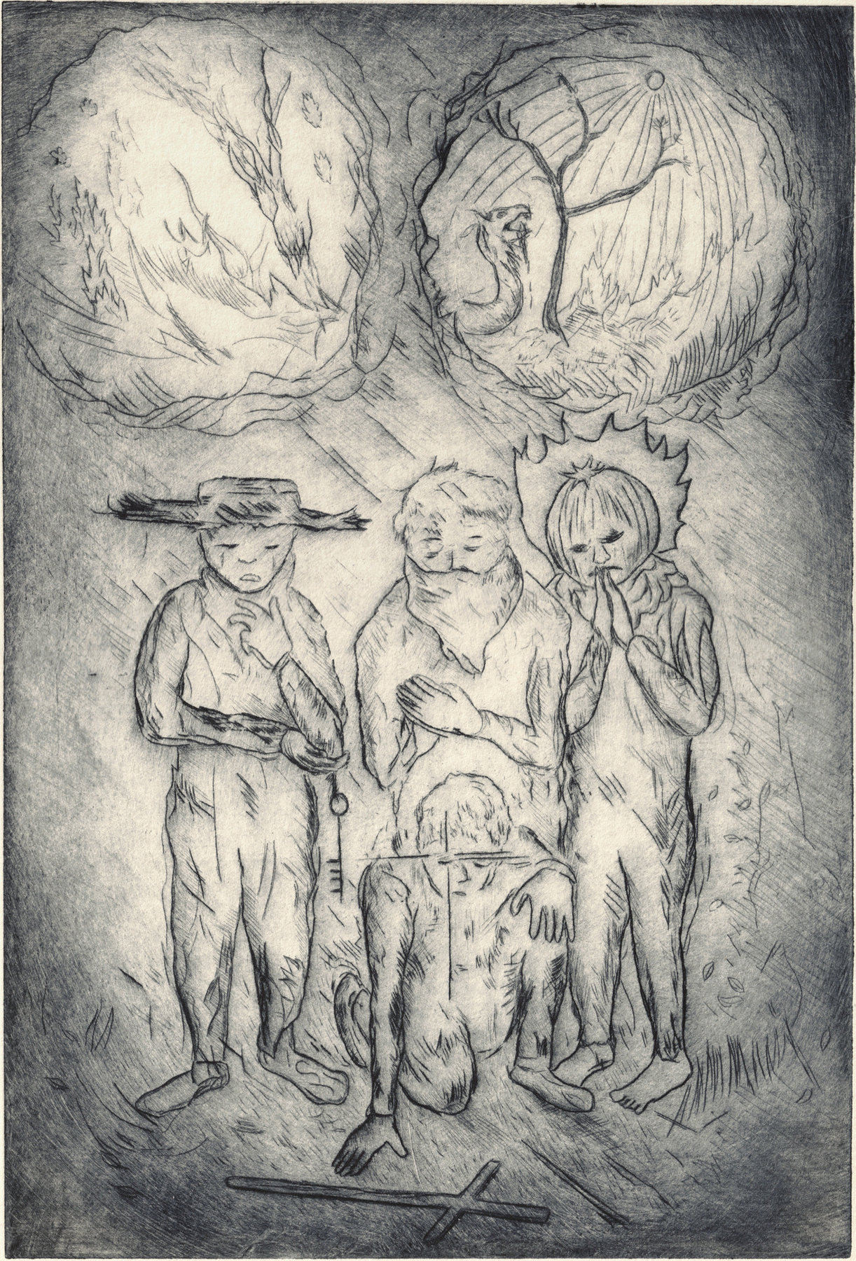 Oliver McConnie, Revelations, dry point, 28 x 19cm, 2013. Plate mark crop.