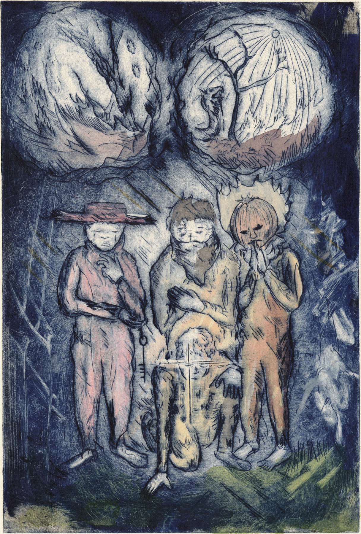 Oliver McConnie, Revelations, dry point, 28 x 19cm, 2013. Plate mark crop.