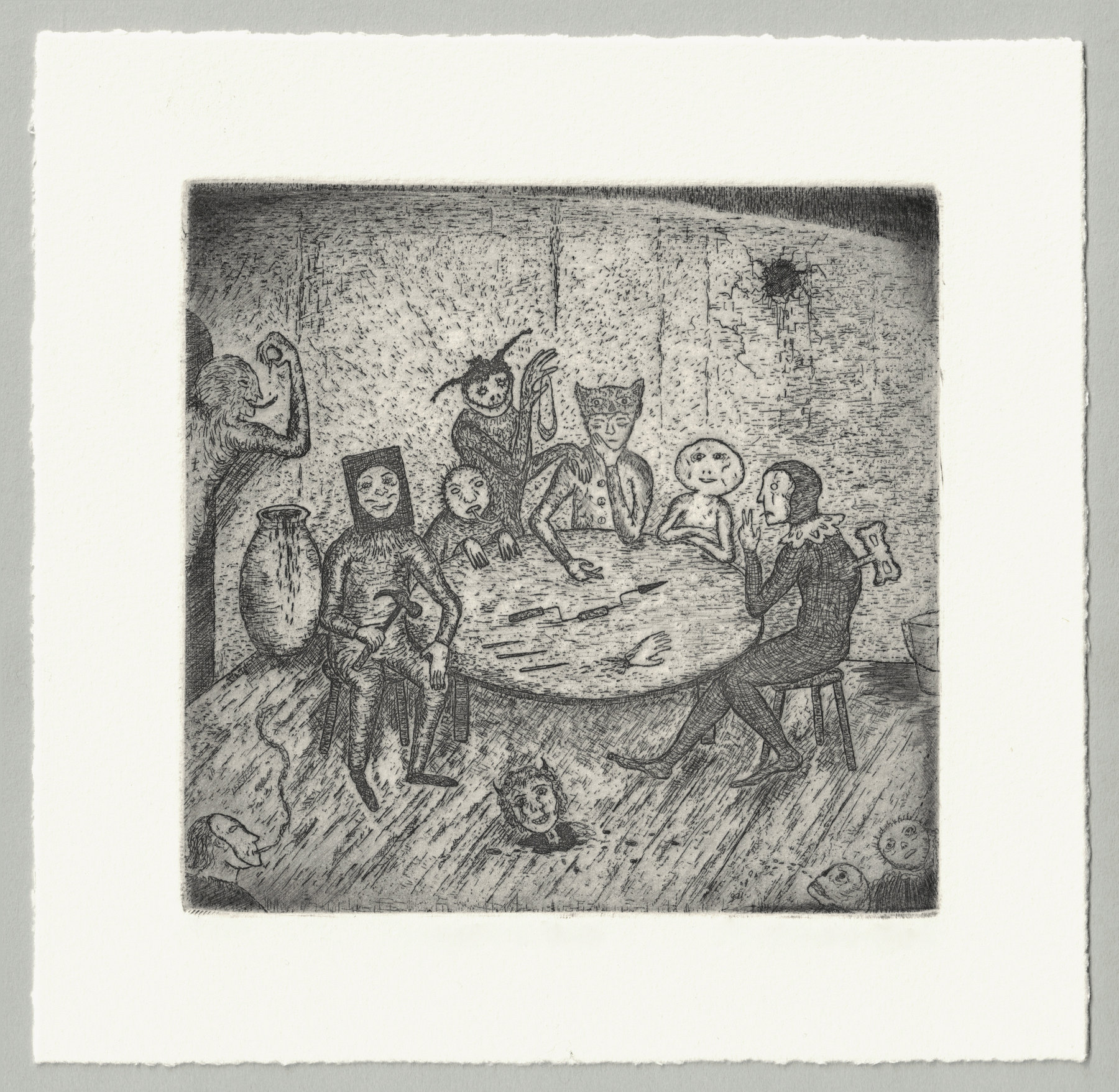 Oliver McConnie, Sideshow Blues, etching, 13 x 14cm, 2009. Full sheet.
