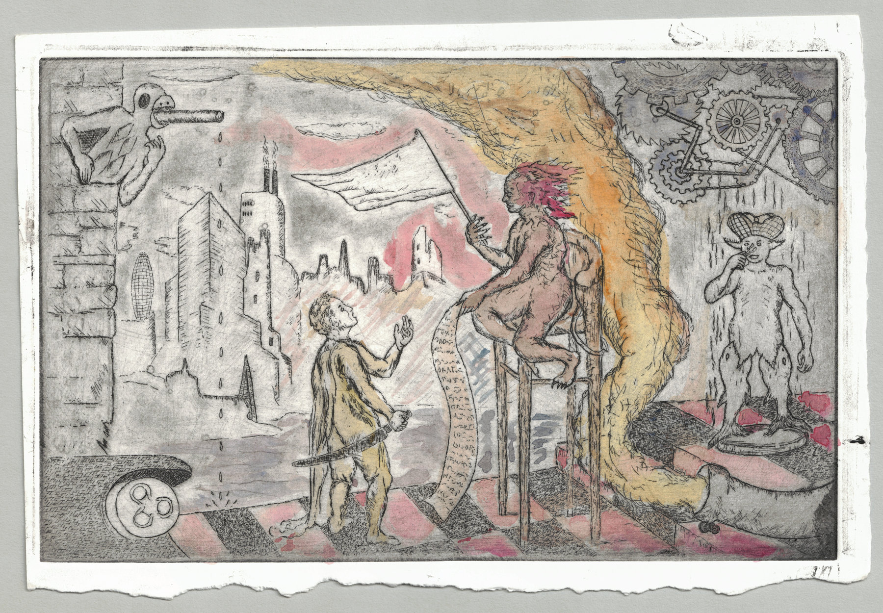 Oliver McConnie, Smokescreen, etching, 16 x 26cm, 2015. Full sheet.