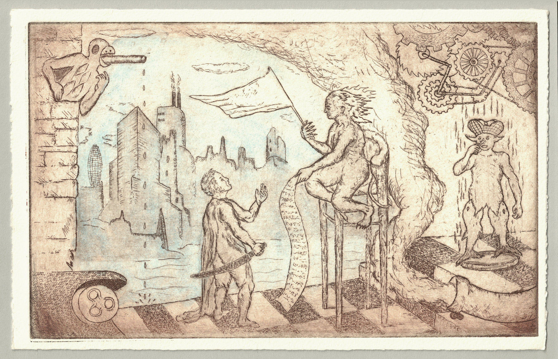 Oliver McConnie, Smokescreen, etching, 16 x 26cm, 2015. Full sheet.
