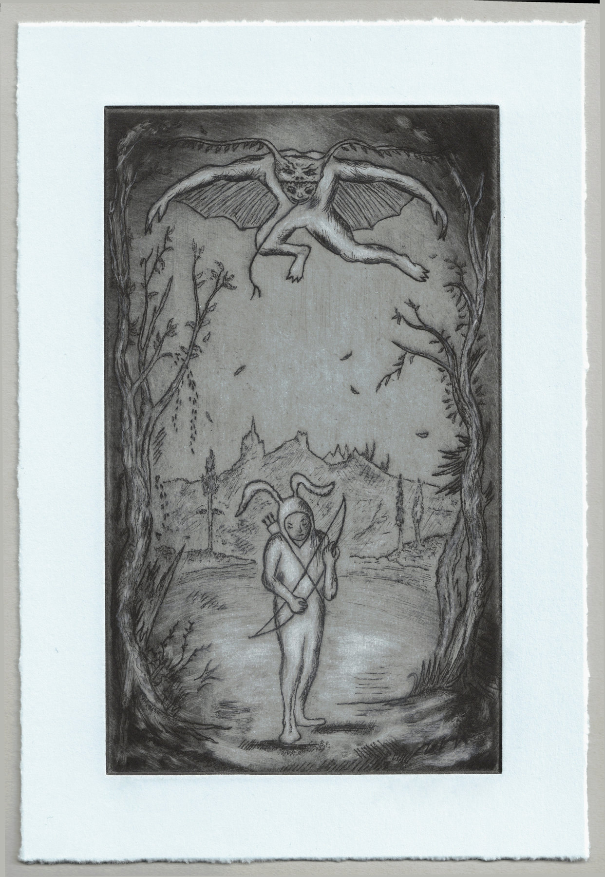 Oliver McConnie, Specta Specta, etching, 20 x 12cm, 2013. Full sheet.