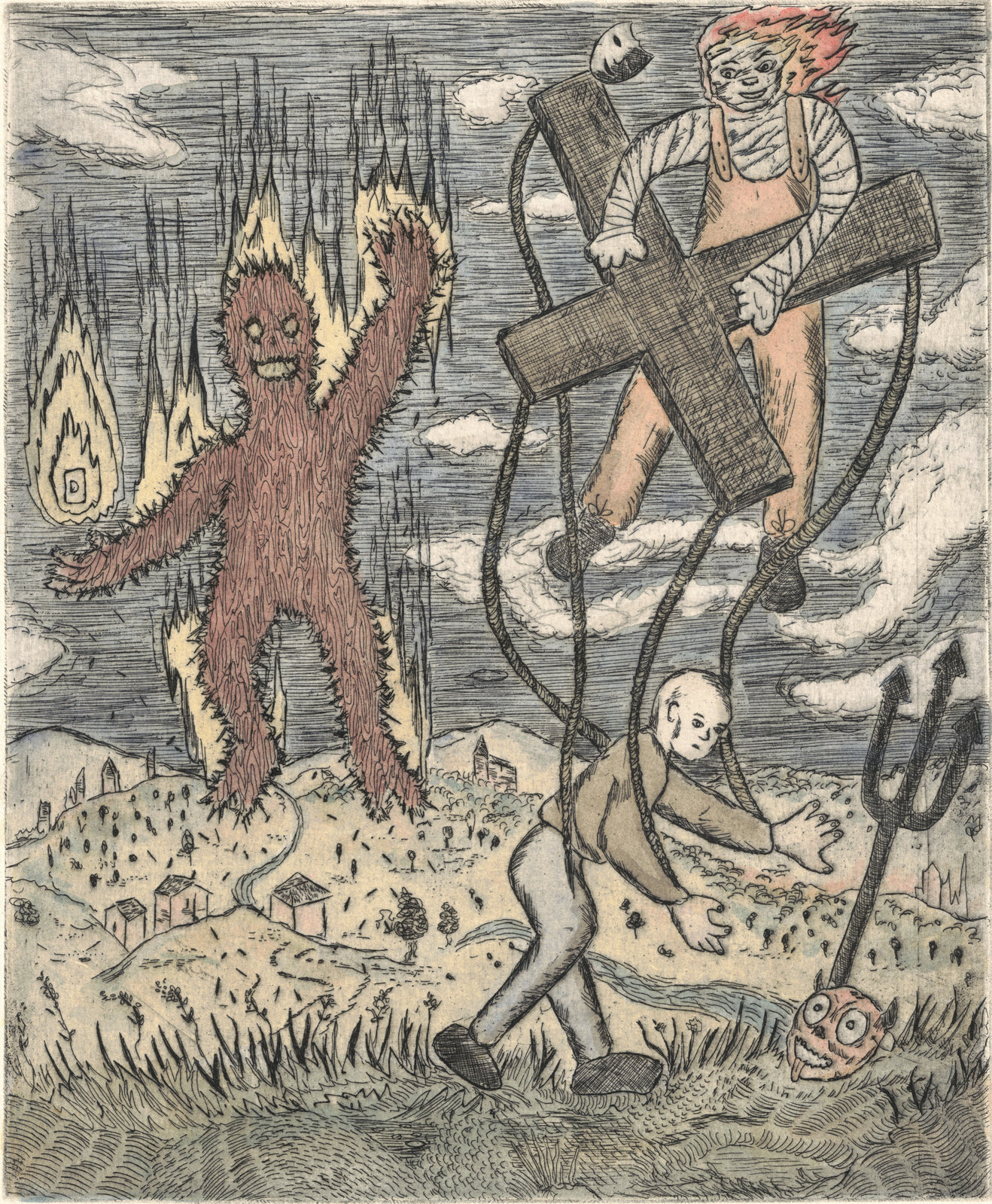 Oliver McConnie, The Devil's Bargain, etching, 24 x 20cm, 2016. Plate mark crop.