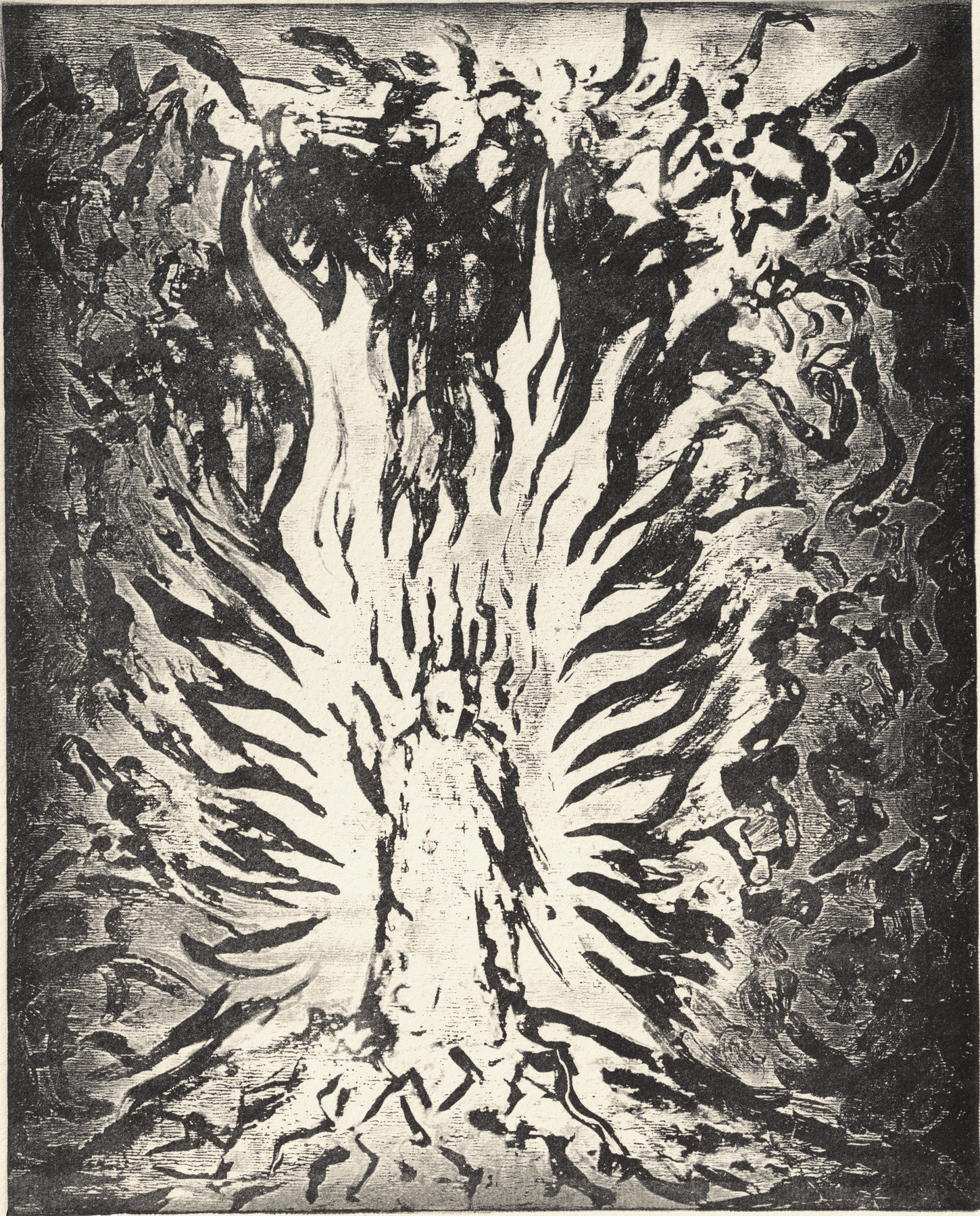 Oliver McConnie, The Fall of Satan, relief etching, 25 x 20cm, 2022. Plate mark crop.
