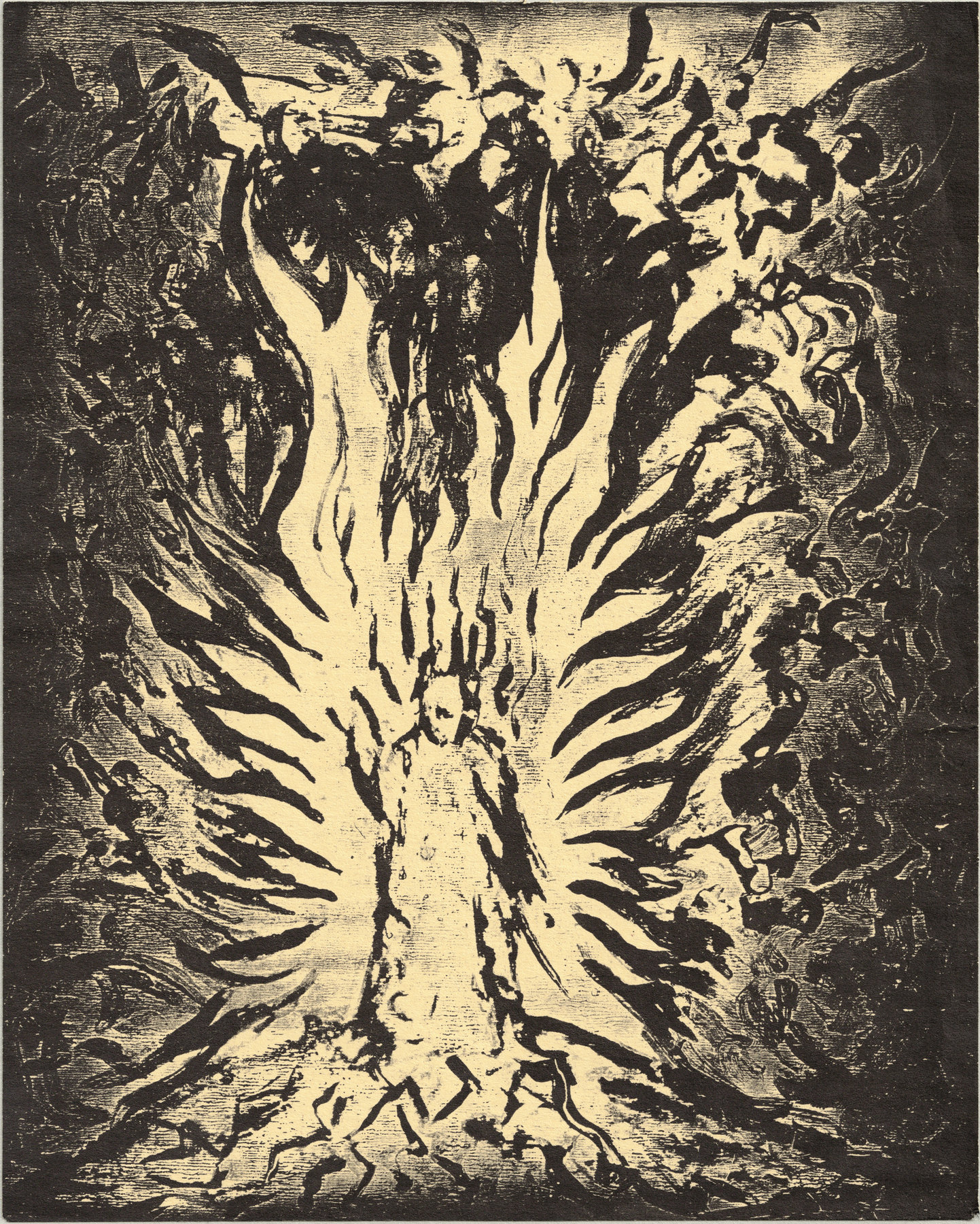 Oliver McConnie, The Fall of Satan, relief etching, 25 x 20cm, 2022. Plate mark crop.