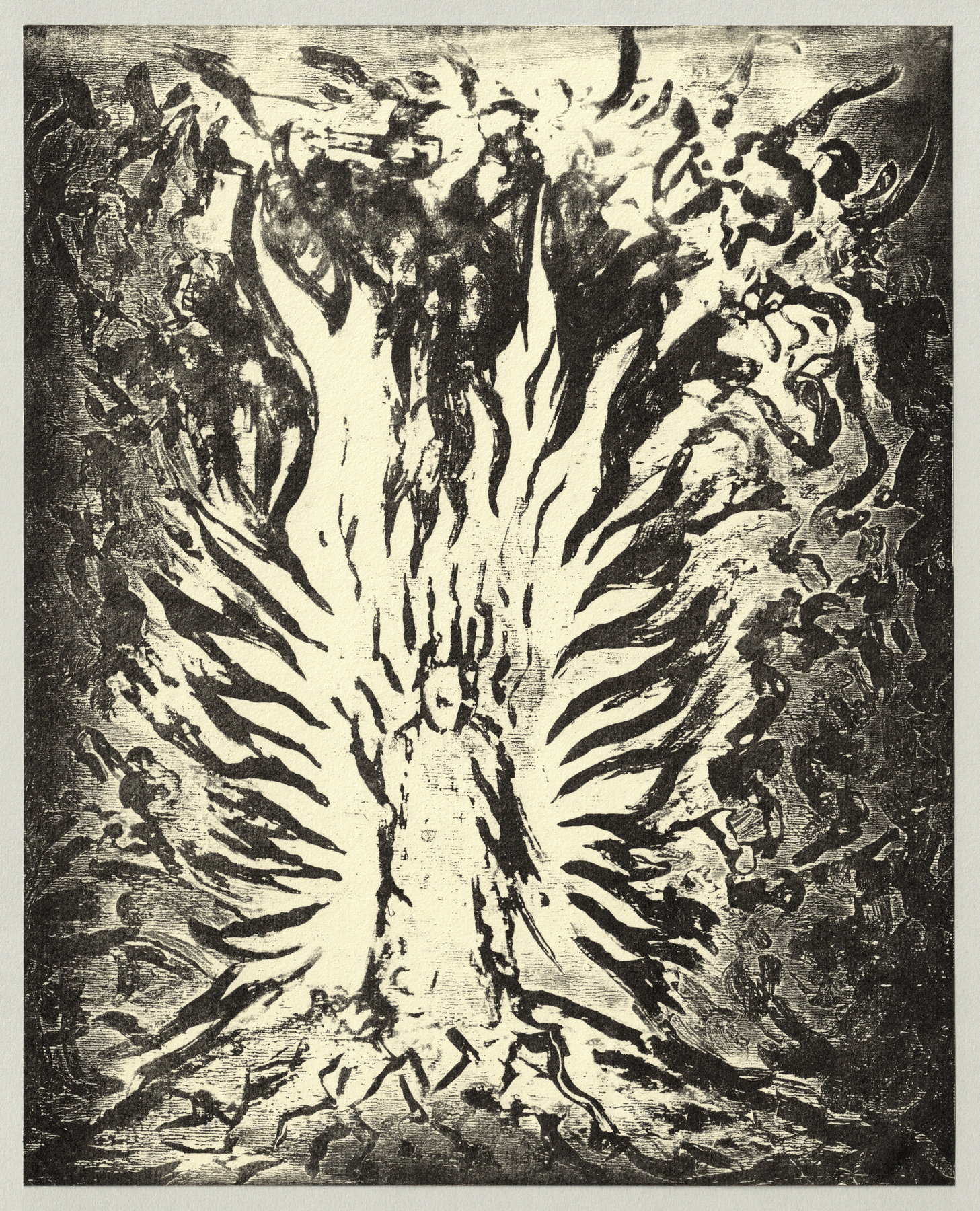 Oliver McConnie, The Fall of Satan, relief etching, 25 x 20cm, 2022. Full sheet.