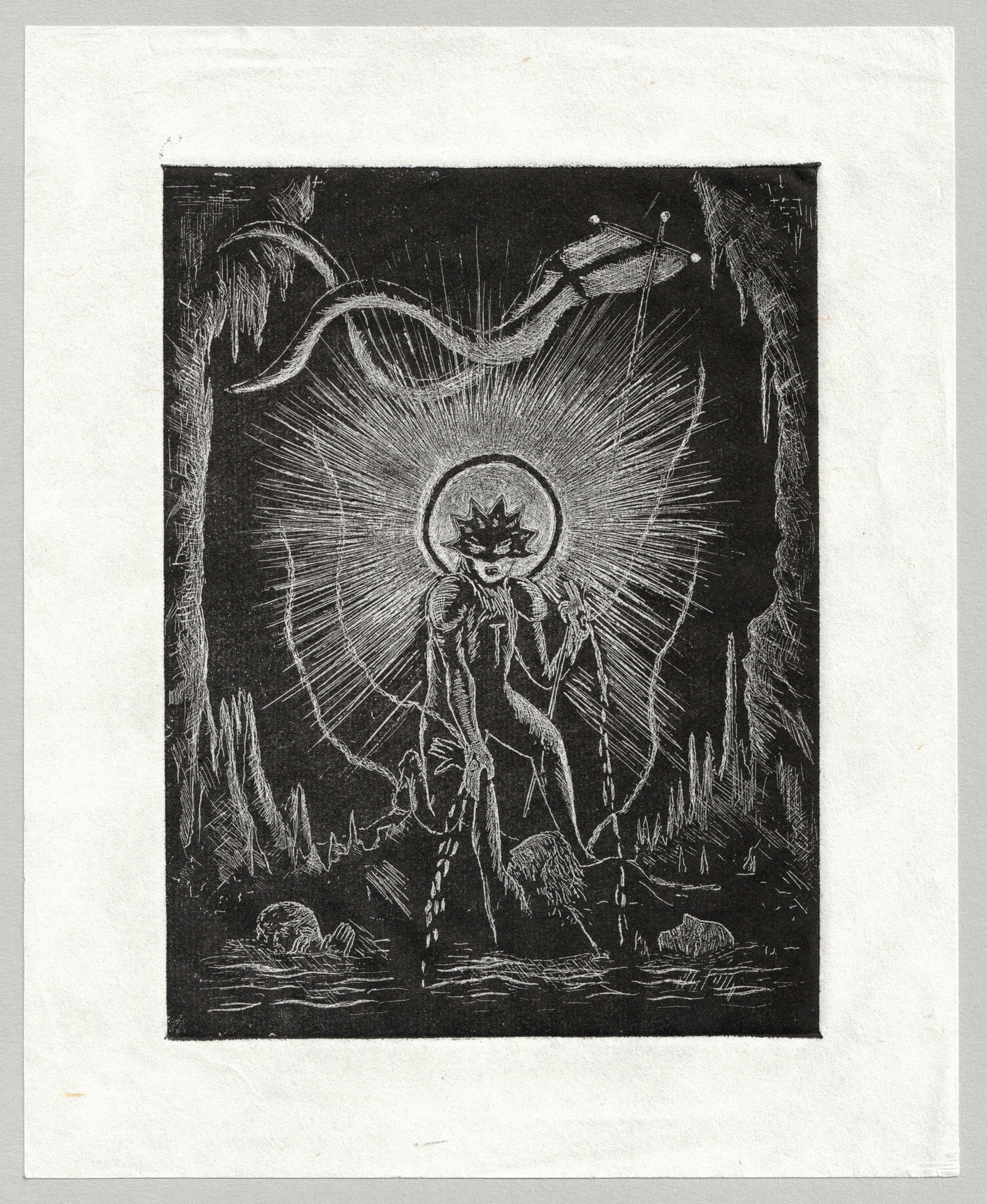 Oliver McConnie, The Harrowing of Hell, White line etching, 16 x 12cm, 2013. Full sheet.