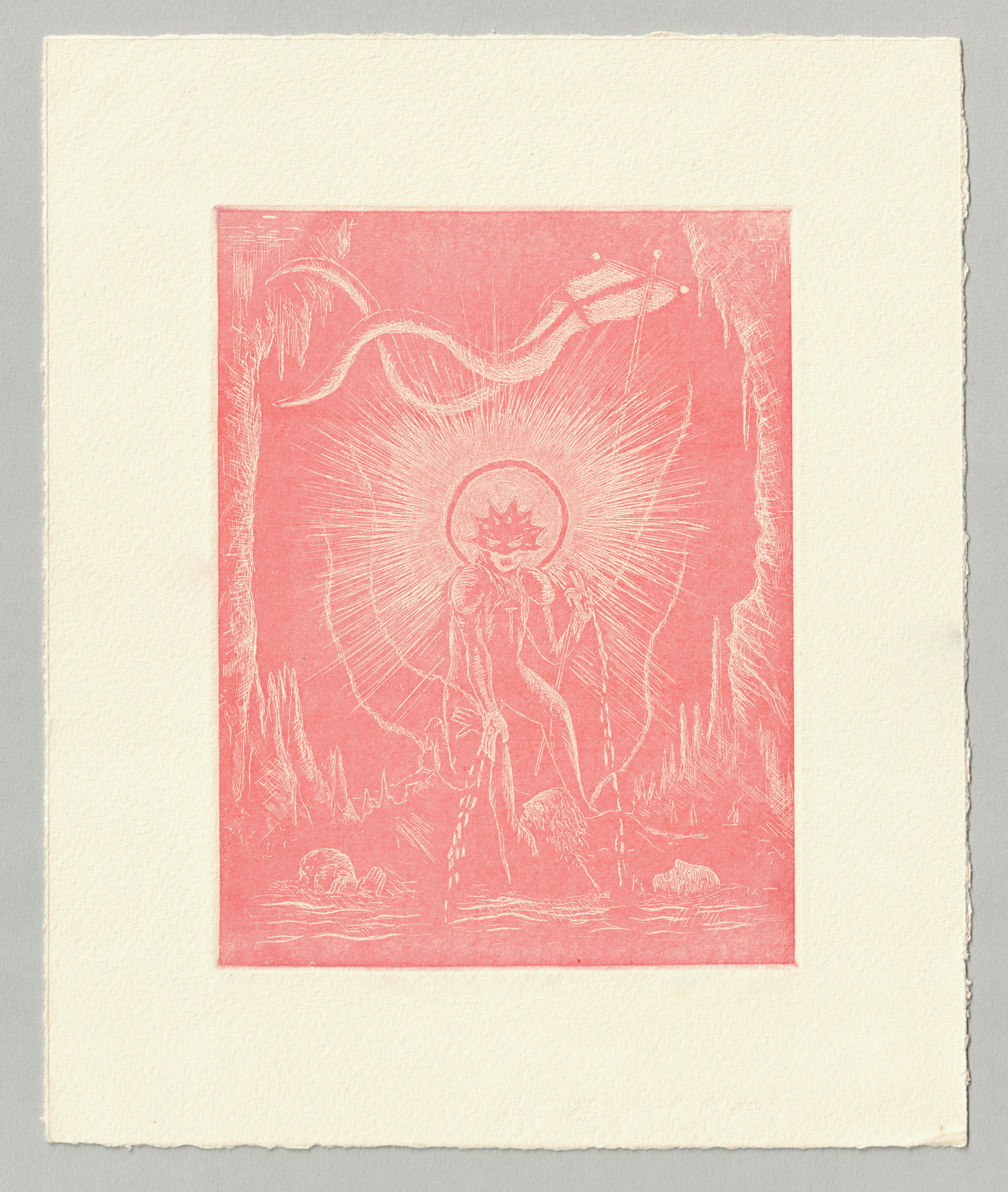Oliver McConnie, The Harrowing of Hell, White line etching, 16 x 12cm, 2013. Full sheet.