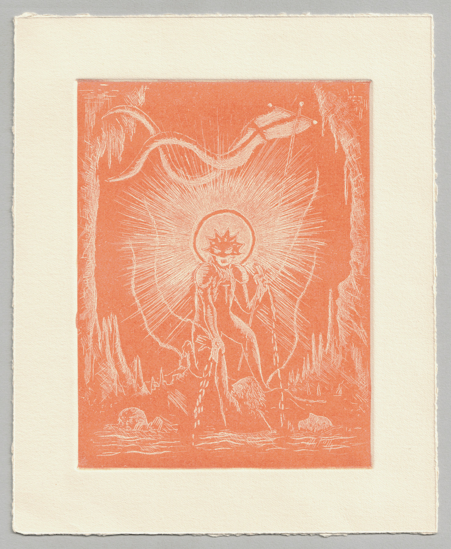 Oliver McConnie, The Harrowing of Hell, white line etching, 16 x 12cm, 2013. Full sheet.