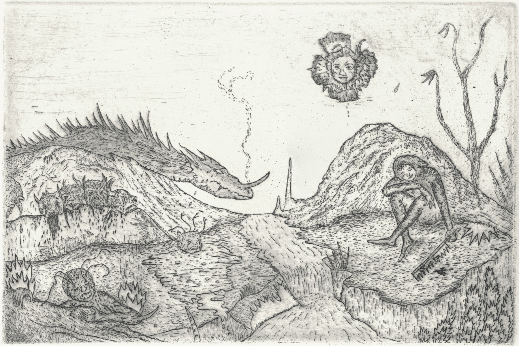 Oliver McConnie, The Mere of Visions, etching, 12 x 18cm, 2010. Plate mark crop.