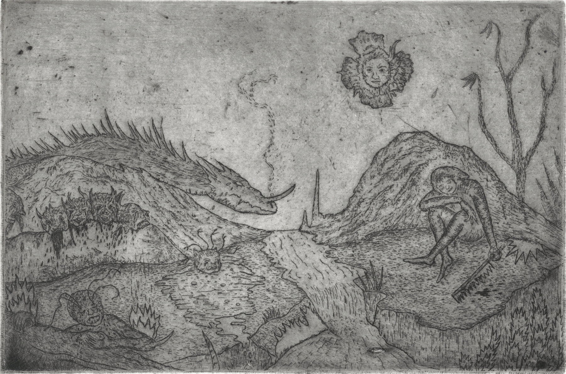 Oliver McConnie, The Mere of Visions, etching, 12 x 18cm, 2010. Plate mark crop.