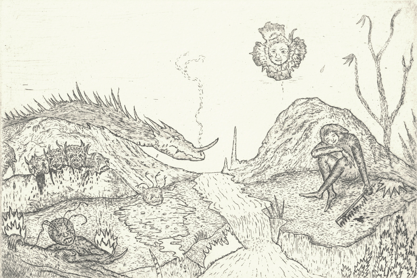 Oliver McConnie, The Mere of Visions, etching, 12 x 18cm, 2010. Plate mark crop.