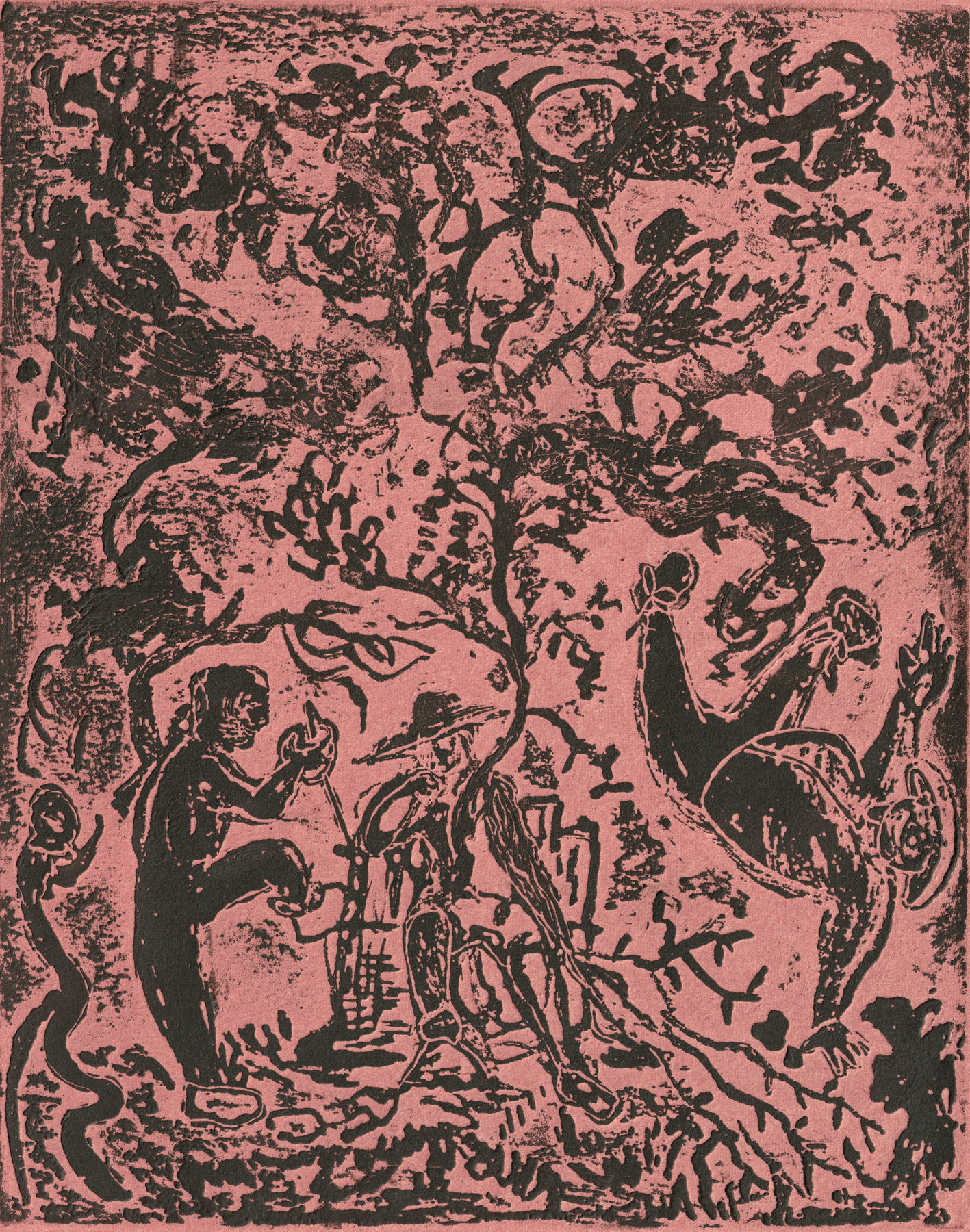 Oliver McConnie, Tree of Jesse, relief etching, 25 x 20cm, 2014. Plate mark crop.