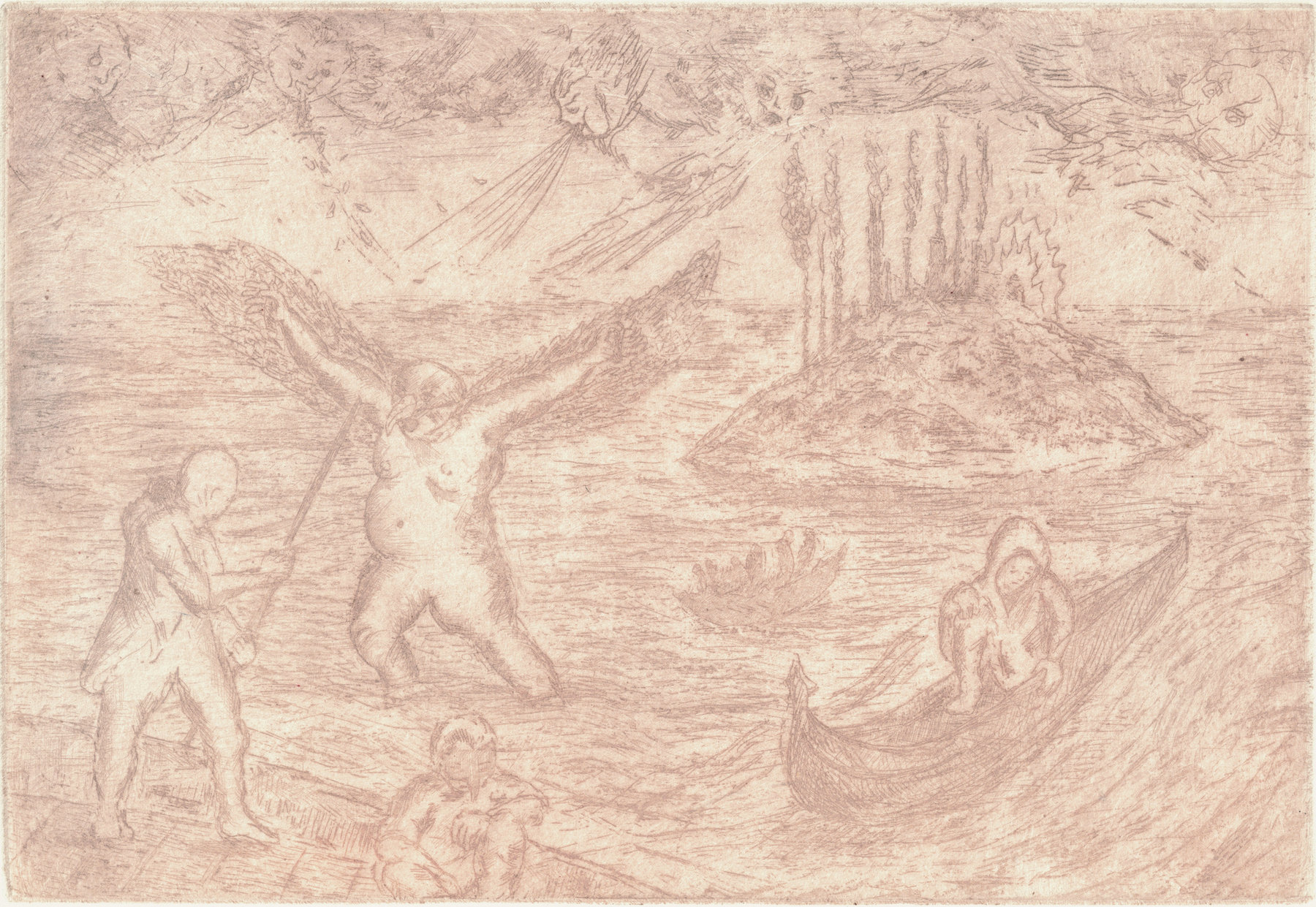 Oliver McConnie, Underwater World, etching, 16 x 24cm, 2015. Plate mark crop.
