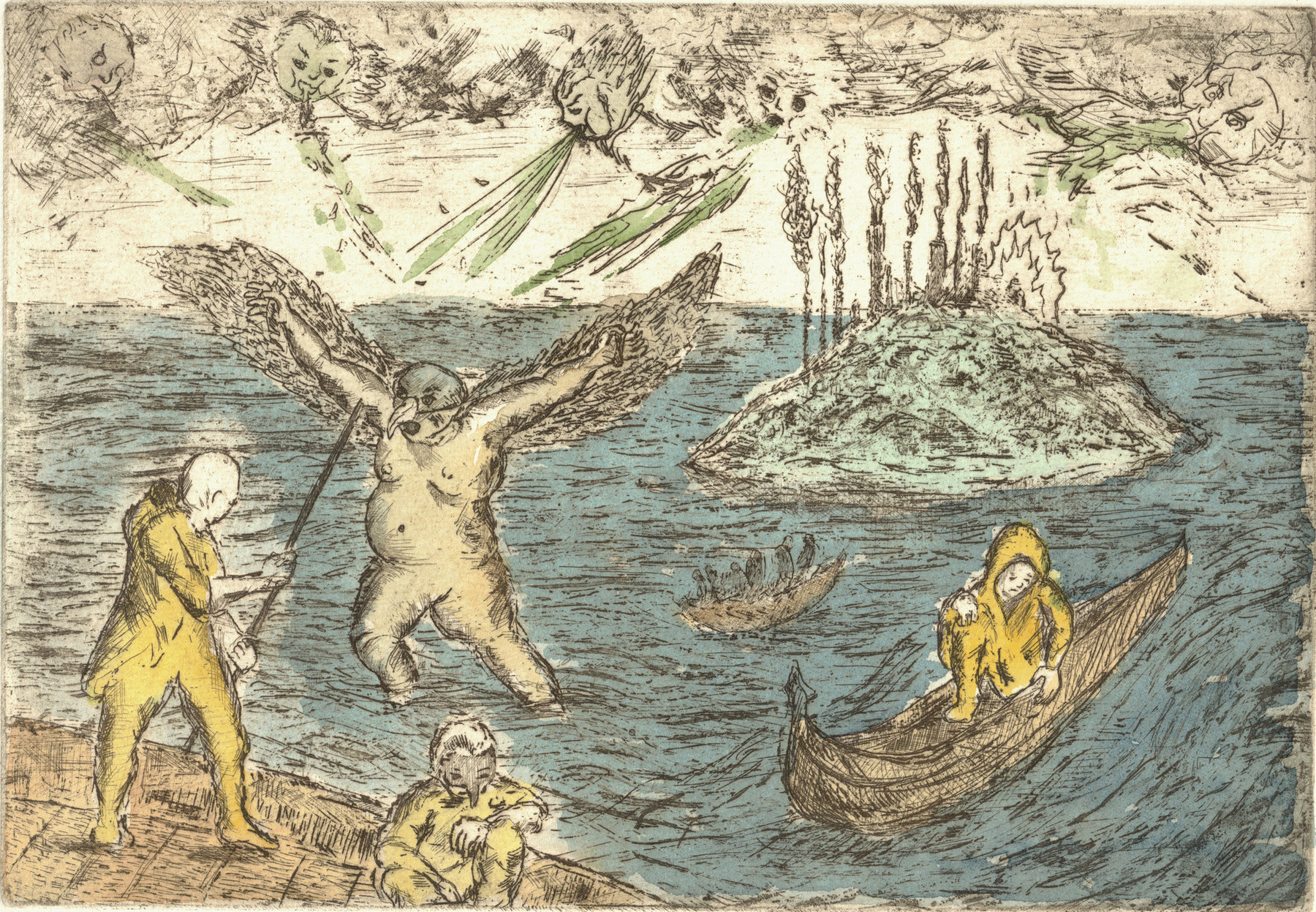 Oliver McConnie, Underwater World, etching, 16 x 24cm, 2015. Plate mark crop.