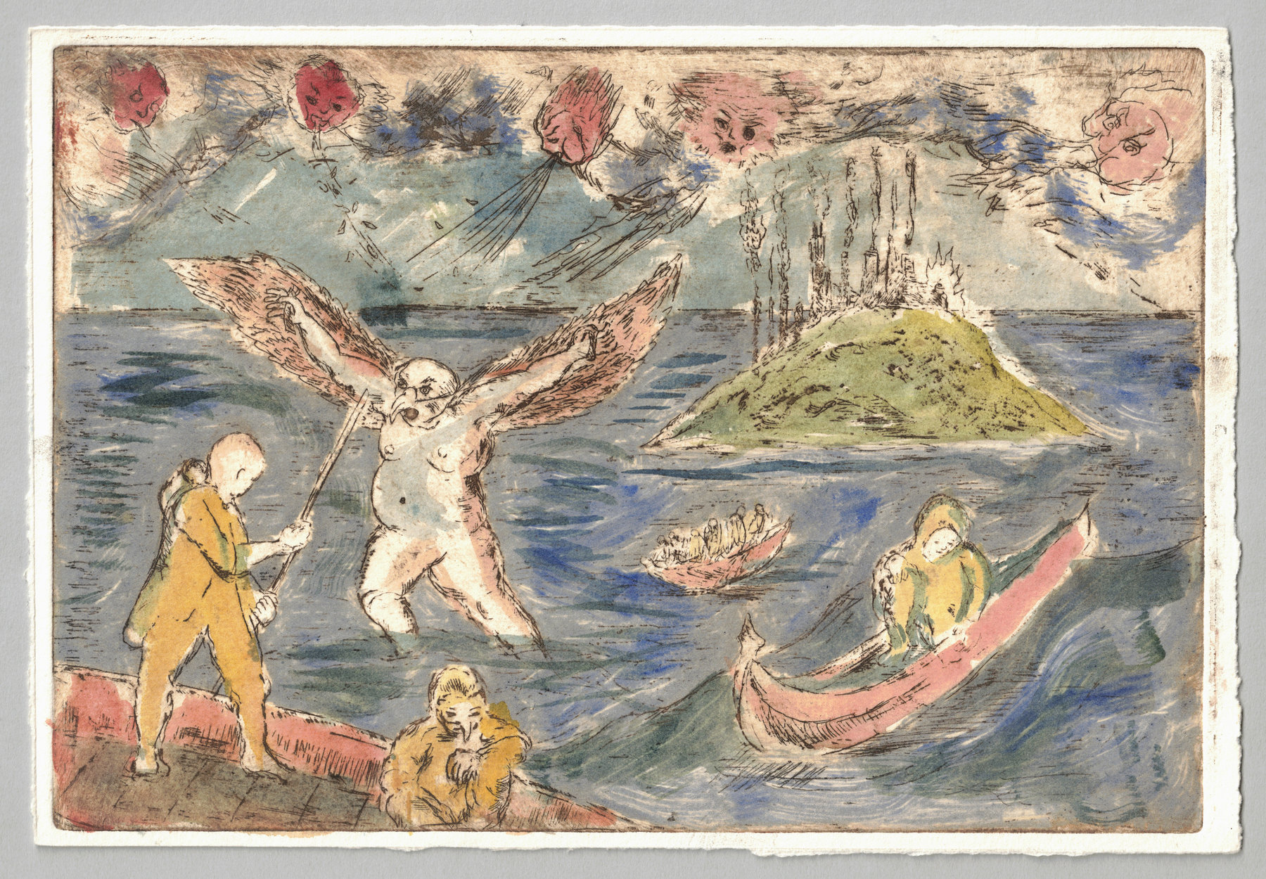 Oliver McConnie, Underwater World, etching, 16 x 24cm, 2015. Colour proof. Full sheet.