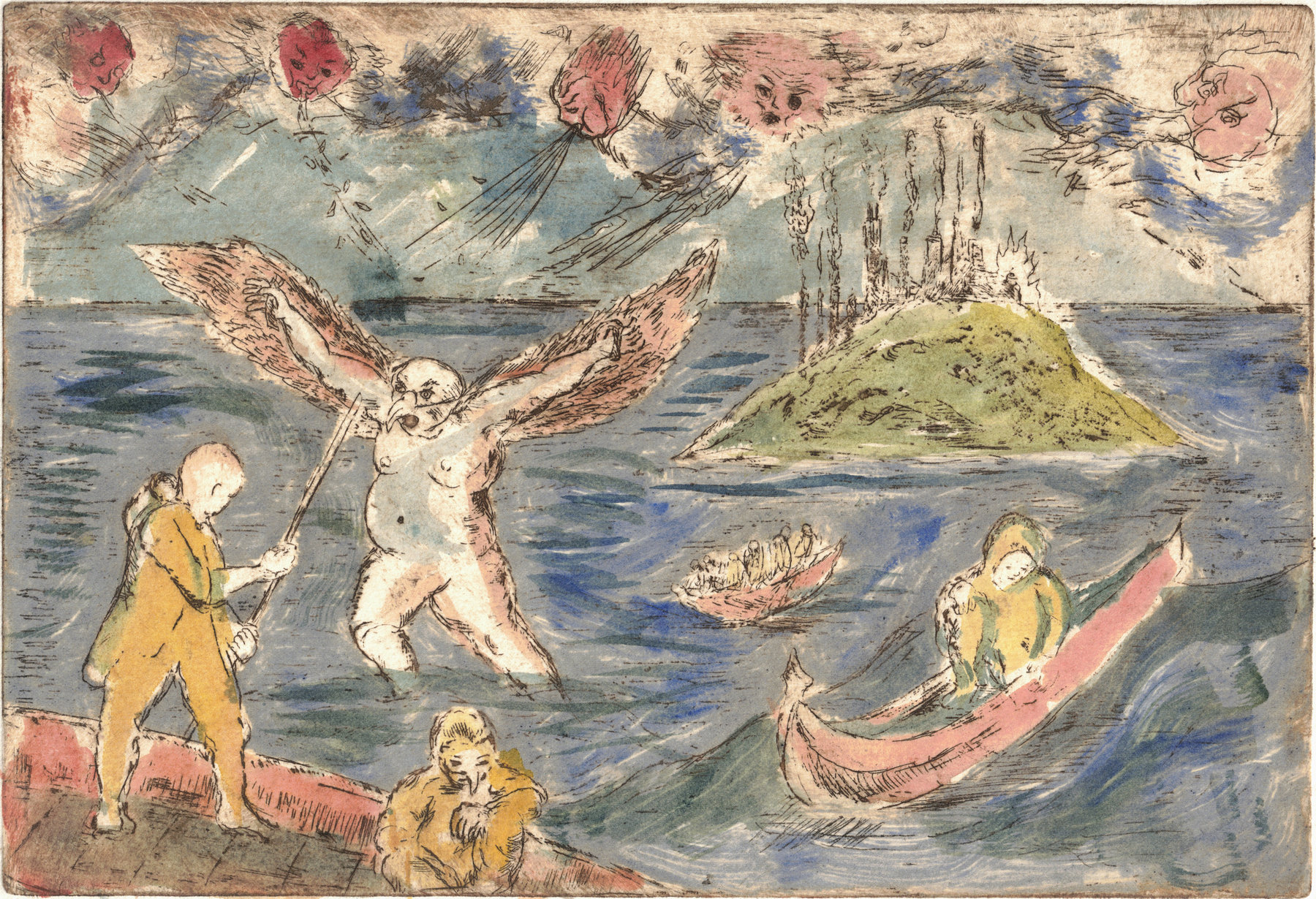Oliver McConnie, Underwater World, etching, 16 x 24cm, 2015. Colour proof. Plate mark crop.