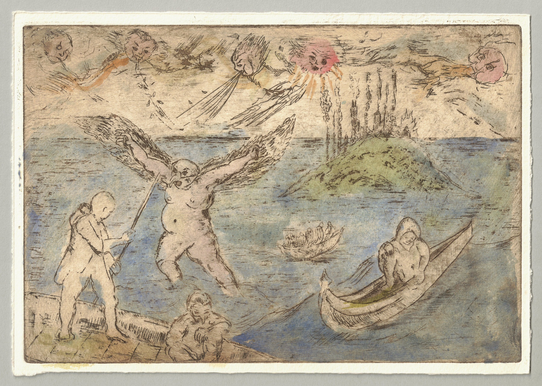 Oliver McConnie, Underwater World, etching, 16 x 24cm, 2015. Hand-coloured impression. Full sheet.