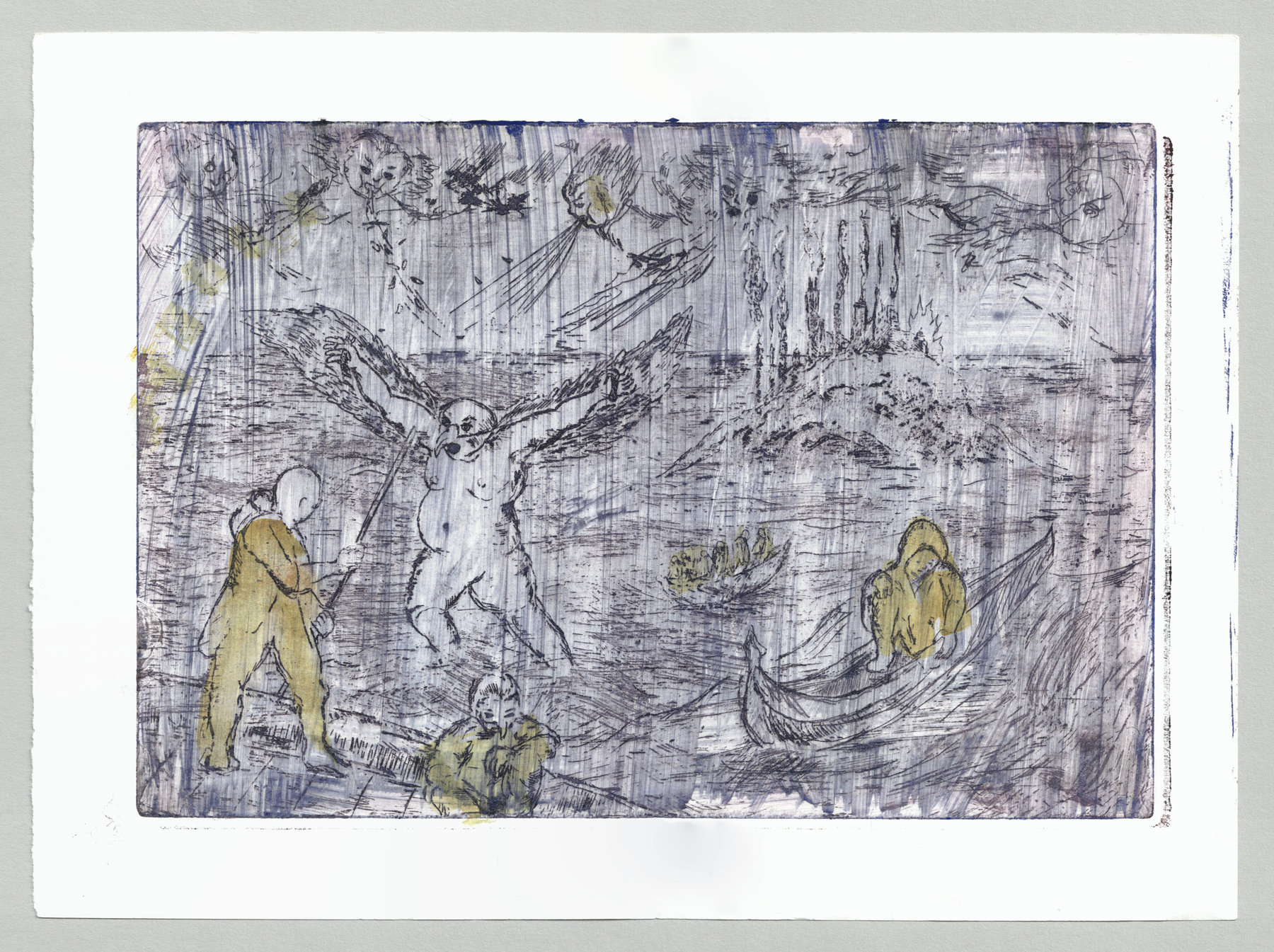 Oliver McConnie, Underwater World, etching, 16 x 24cm, 2015. Trial proof. Full sheet.