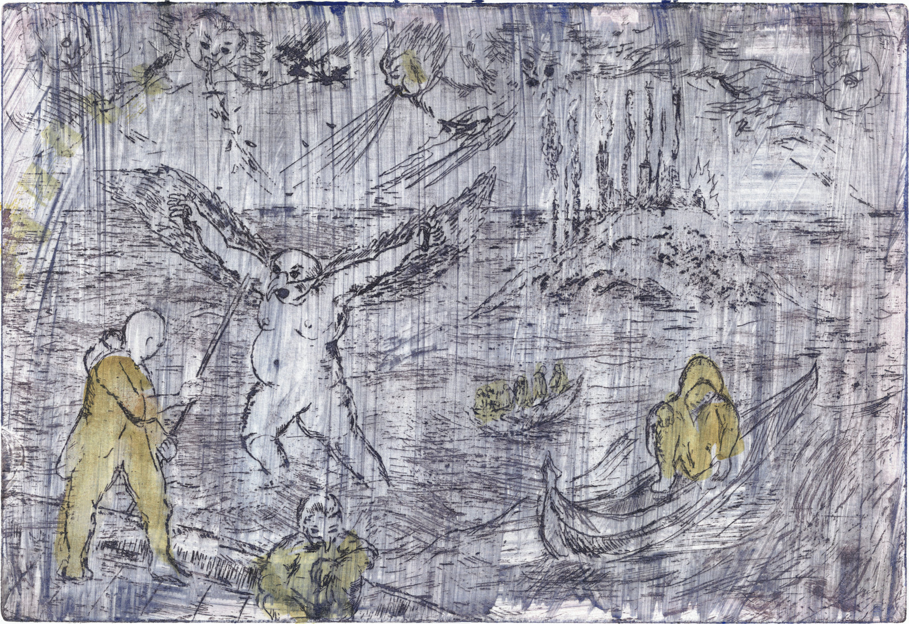 Oliver McConnie, Underwater World, etching, 16 x 24cm, 2015. Trial proof. Plate mark crop.