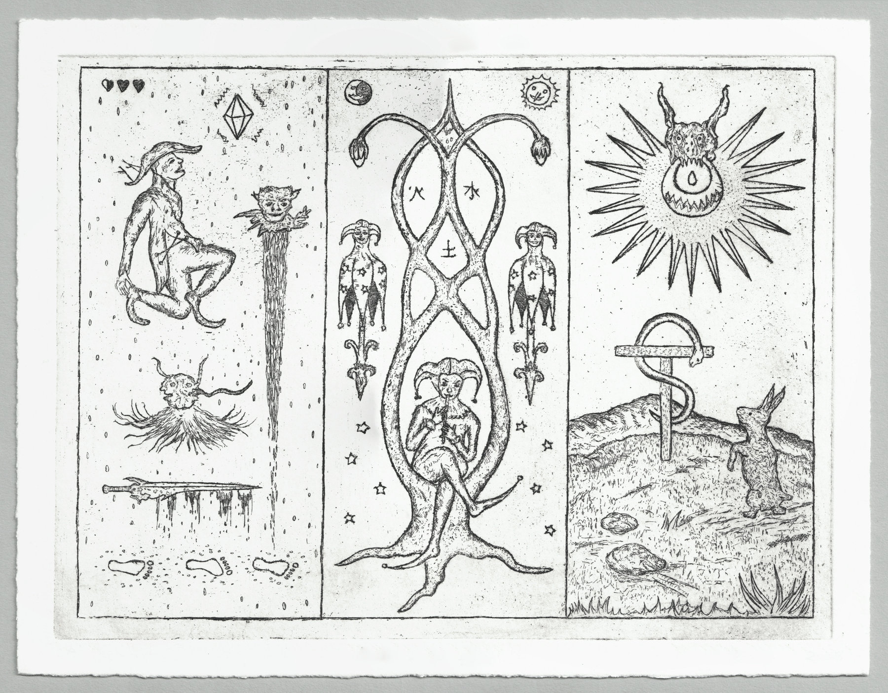 Oliver McConnie, Vision of a Fool, etching, 18 x 24cm, 2008. Full sheet.