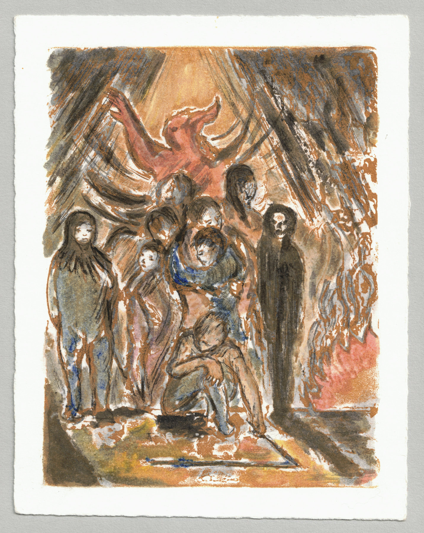 Oliver McConnie, Weary Bones, relief etching, 16 x 12cm, 2015. Full sheet.