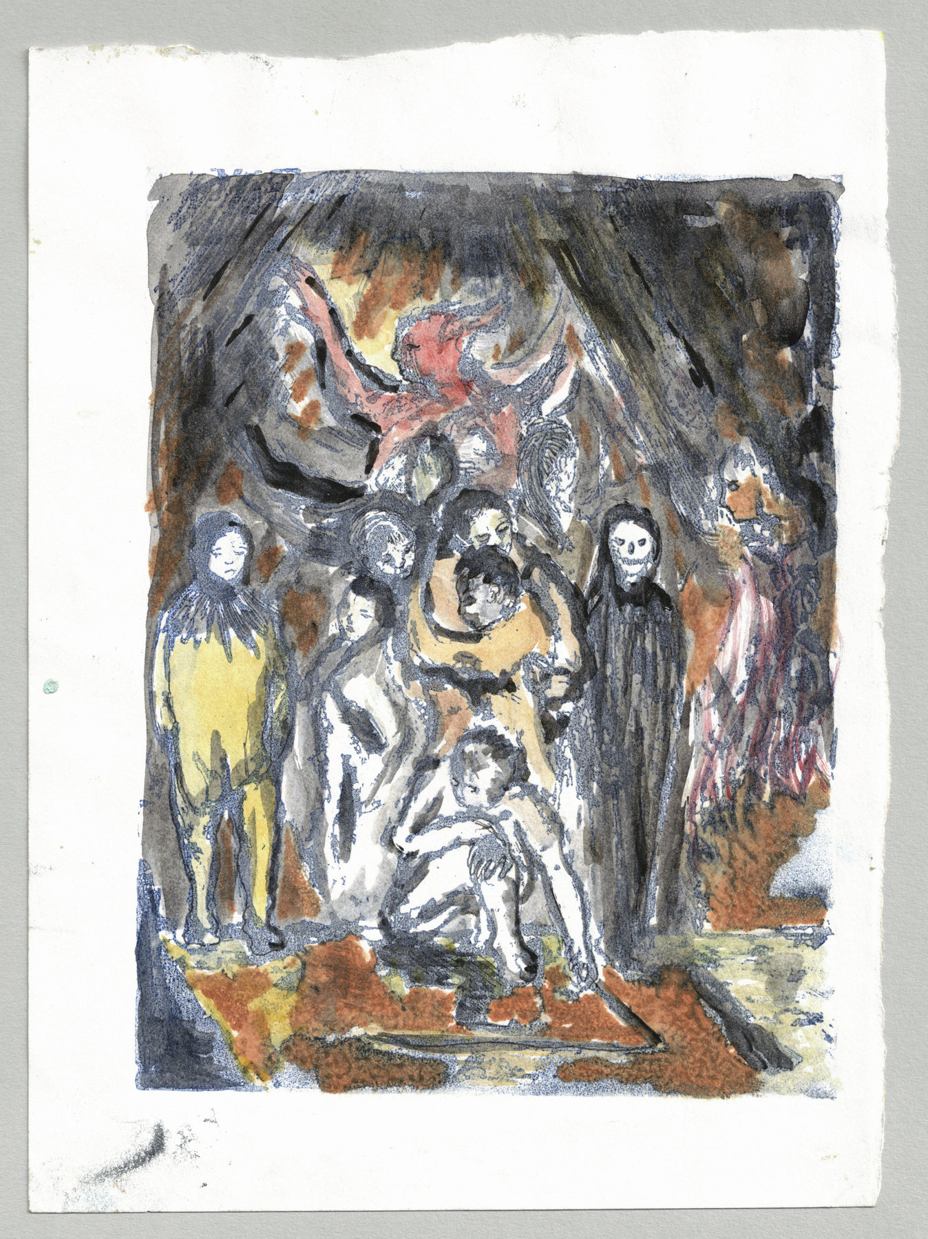 Oliver McConnie, Weary Bones, relief etching, 16 x 12cm, 2015. Full sheet.