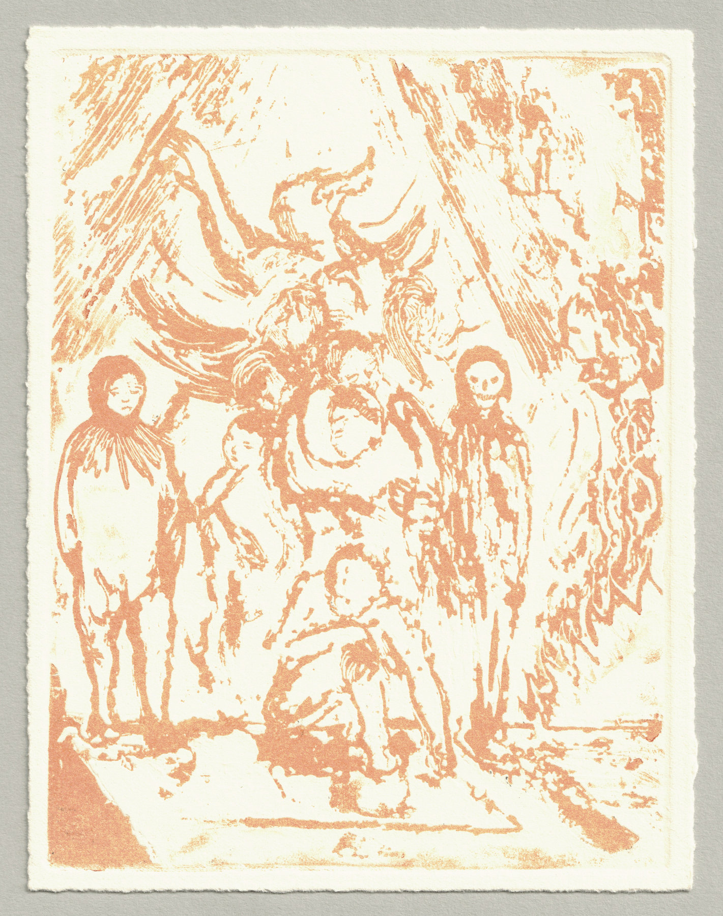 Oliver McConnie, Weary Bones, relief etching, 16 x 12cm, 2015. Full sheet.