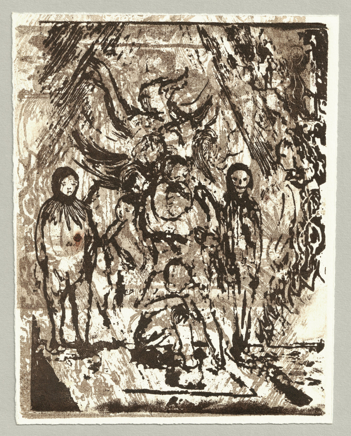 Oliver McConnie, Weary Bones, relief etching, 16 x 12cm, 2015. Full sheet.