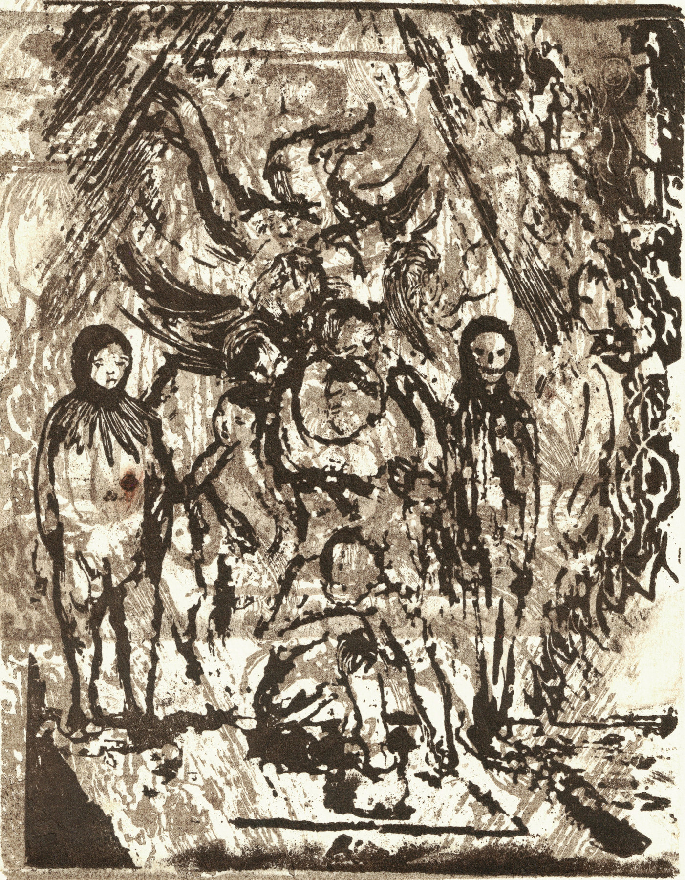 Oliver McConnie, Weary Bones, relief etching, 16 x 12cm, 2015. Plate mark crop.