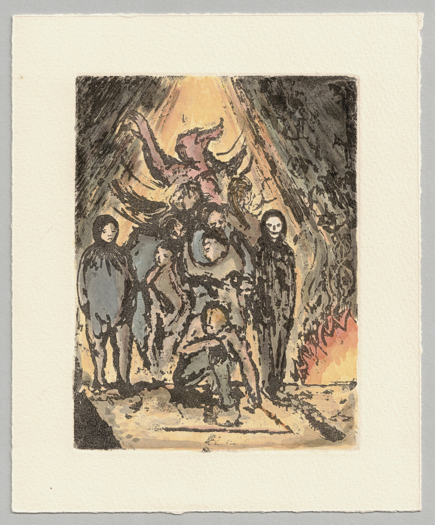 Oliver McConnie, Weary Bones, relief etching, 16 x 12cm, 2015. Full sheet.