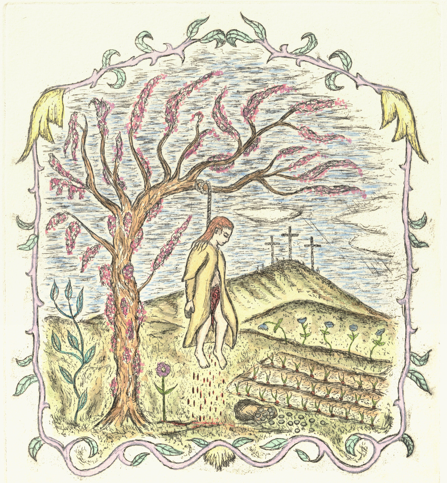 Oliver McConnie, Son of Perdition, etching, 22 x 20cm, 2025. Plate mark crop.