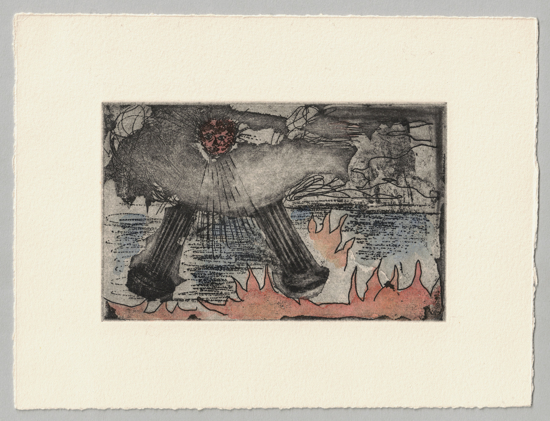 Oliver McConnie, St Johns Vision, etching, 9 x 14cm, 2014. Hand-coloured impression. Full sheet.
