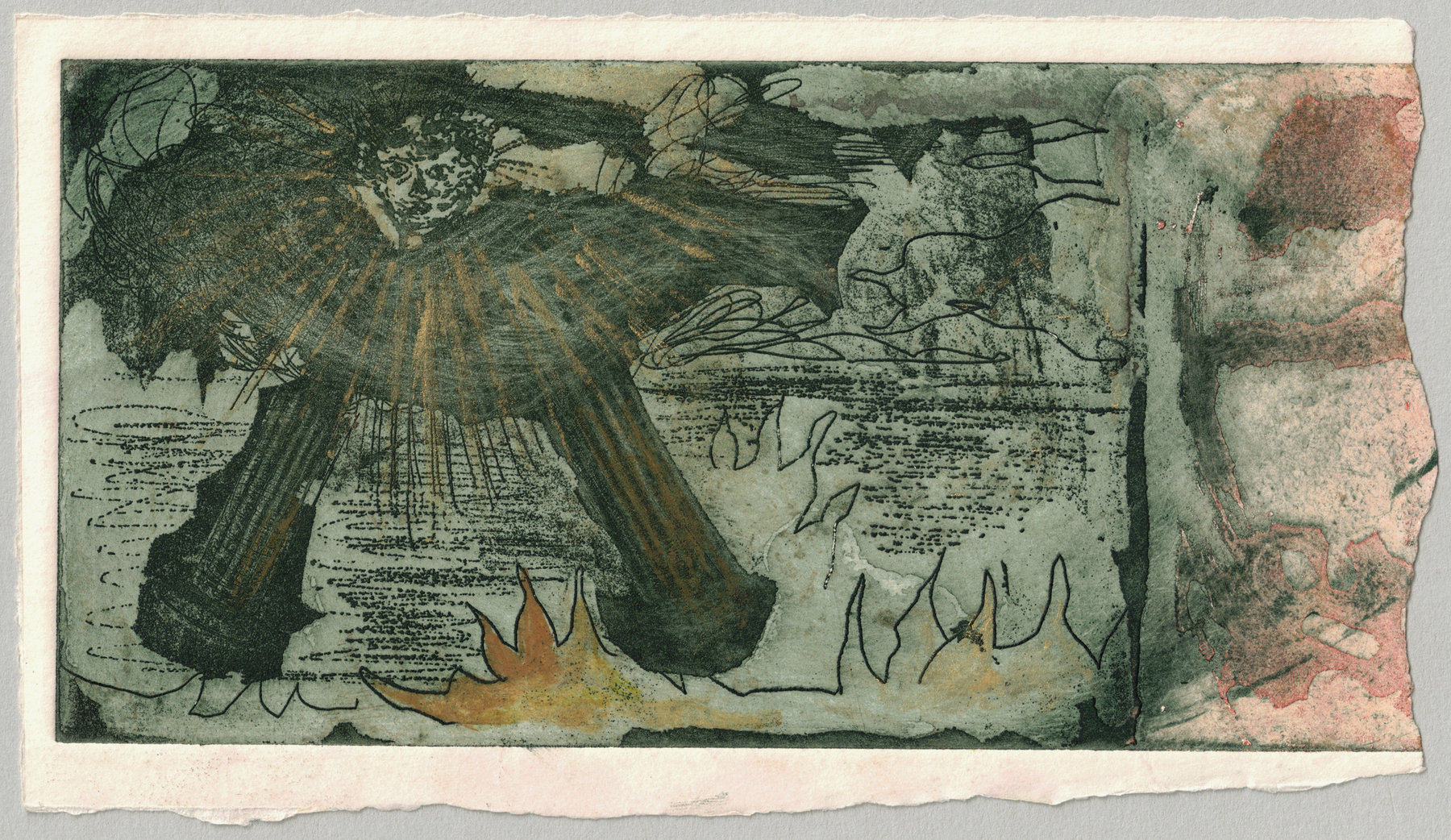Oliver McConnie, St Johns Vision, etching, 9 x 14cm, 2014. State proof. Full sheet.