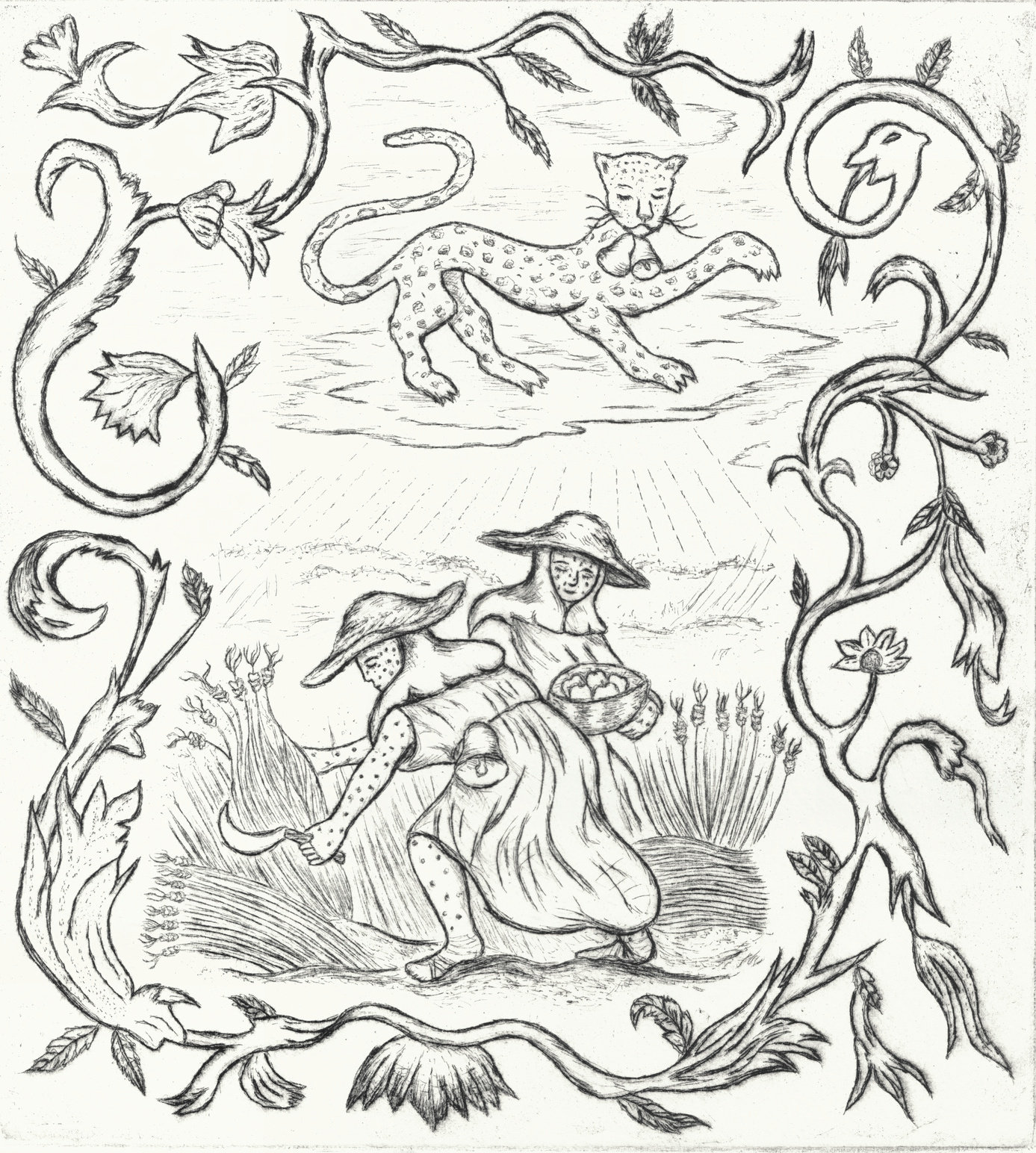 Oliver McConnie, Veiled Refrain, drypoint, 21 x 19cm, 2025. Plate mark crop.