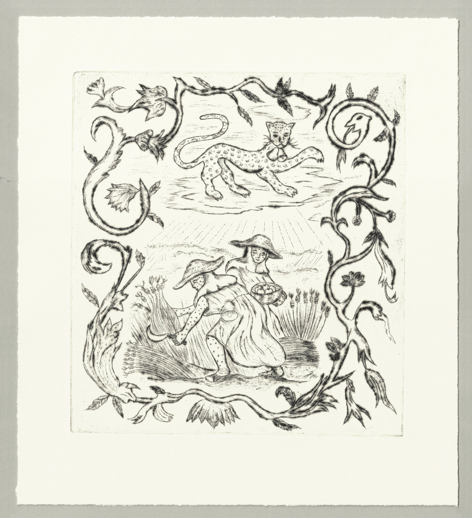 Oliver McConnie, Veiled Refrain, drypoint, 21 x 19cm, 2025. Full sheet.