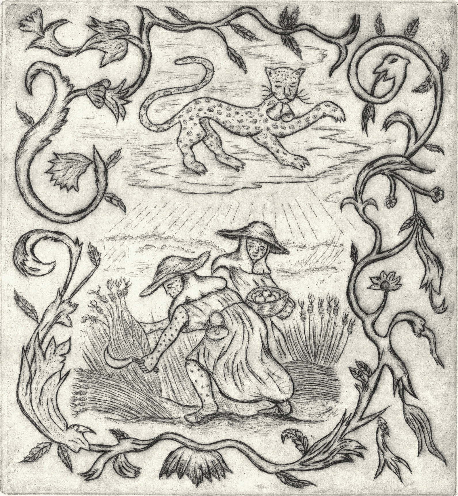 Oliver McConnie, Veiled Refrain, drypoint, 21 x 19cm, 2025. Plate mark crop.